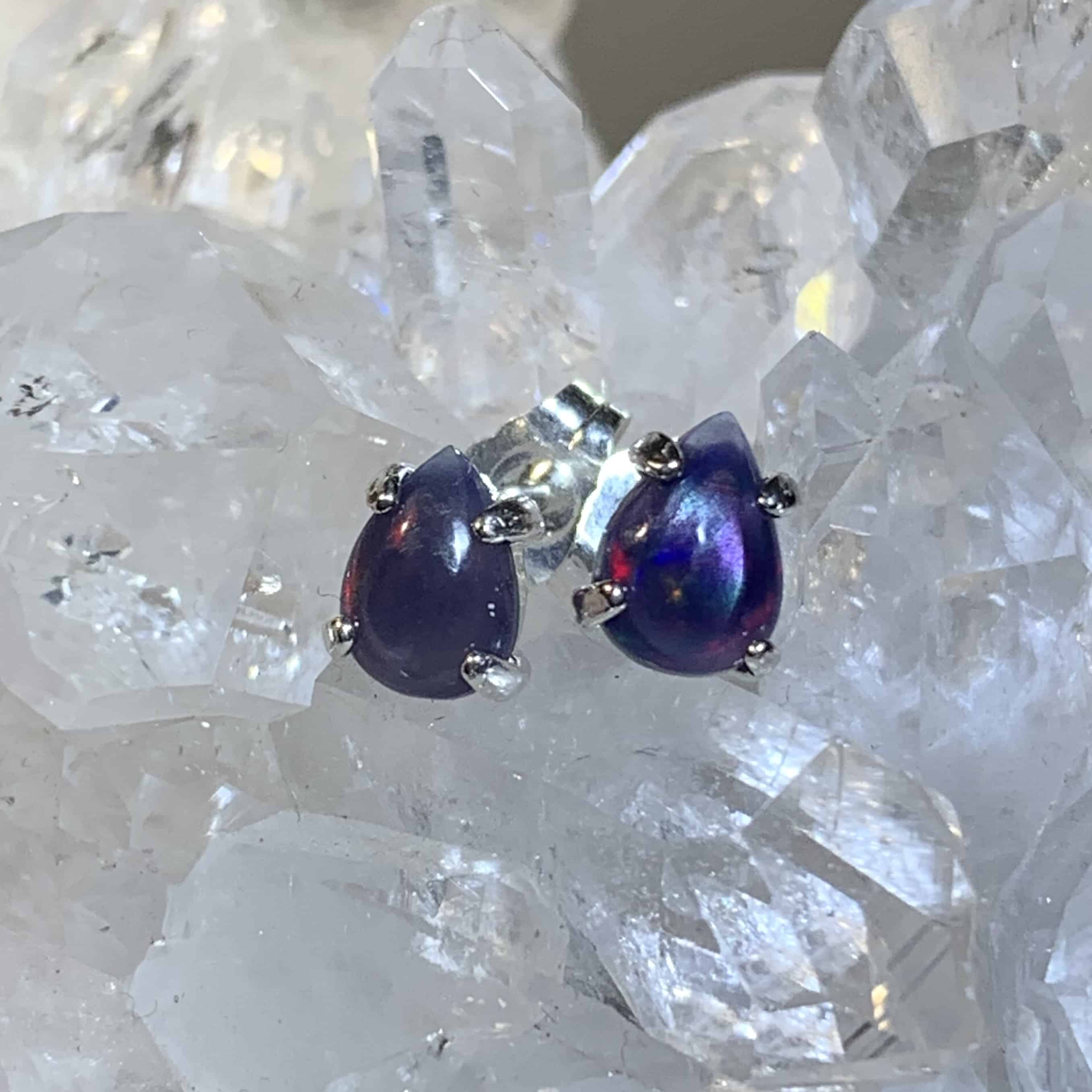 Opal (Ethiopian) violet red flash teardrop stud earrings healing crystal - Image 2