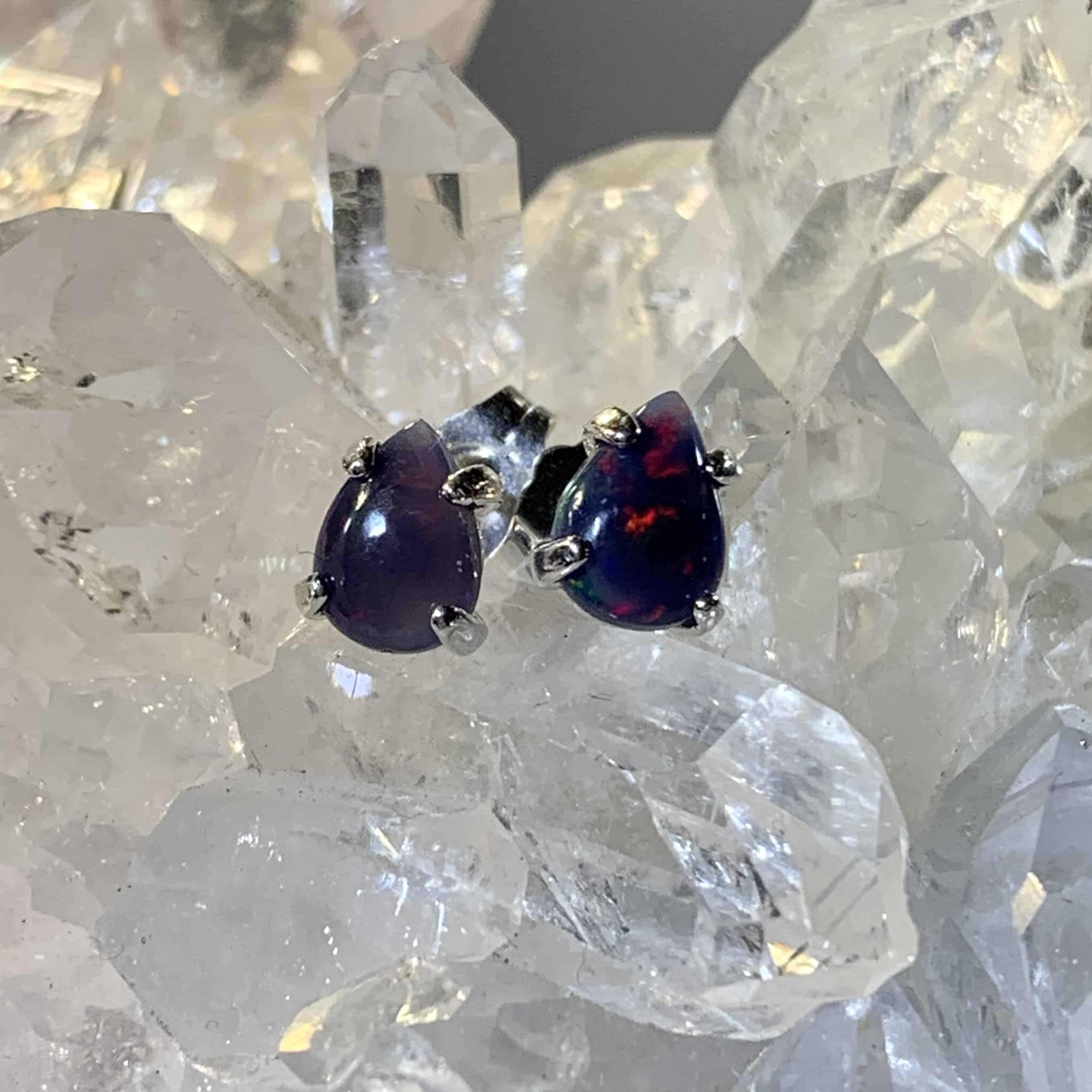 Opal (Ethiopian) violet red flash teardrop stud earrings healing crystal - Image 3