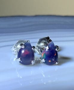 Opal (Ethiopian) violet red flash teardrop stud earrings healing crystal
