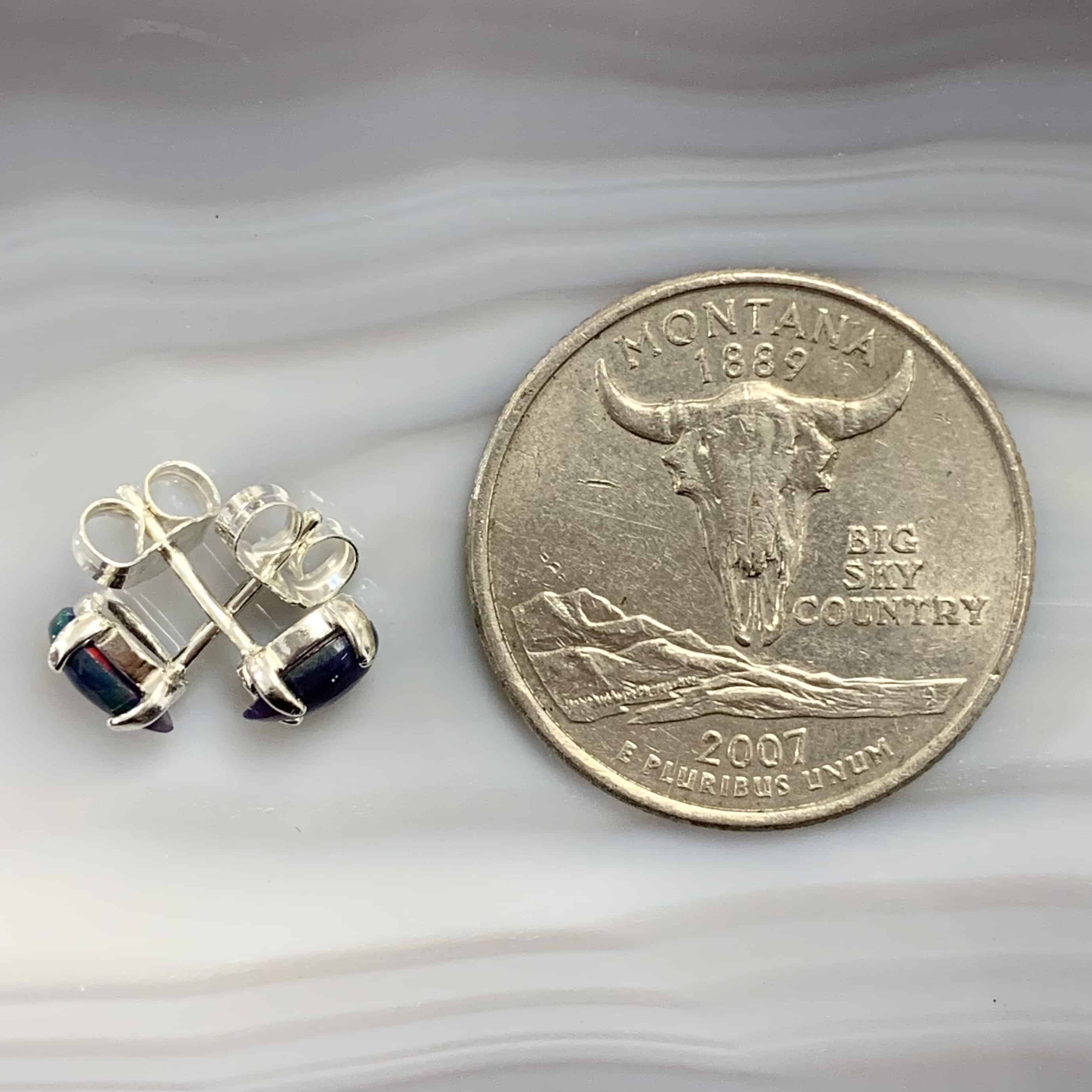 Opal (Ethiopian) violet red flash teardrop stud earrings healing crystal - Image 4