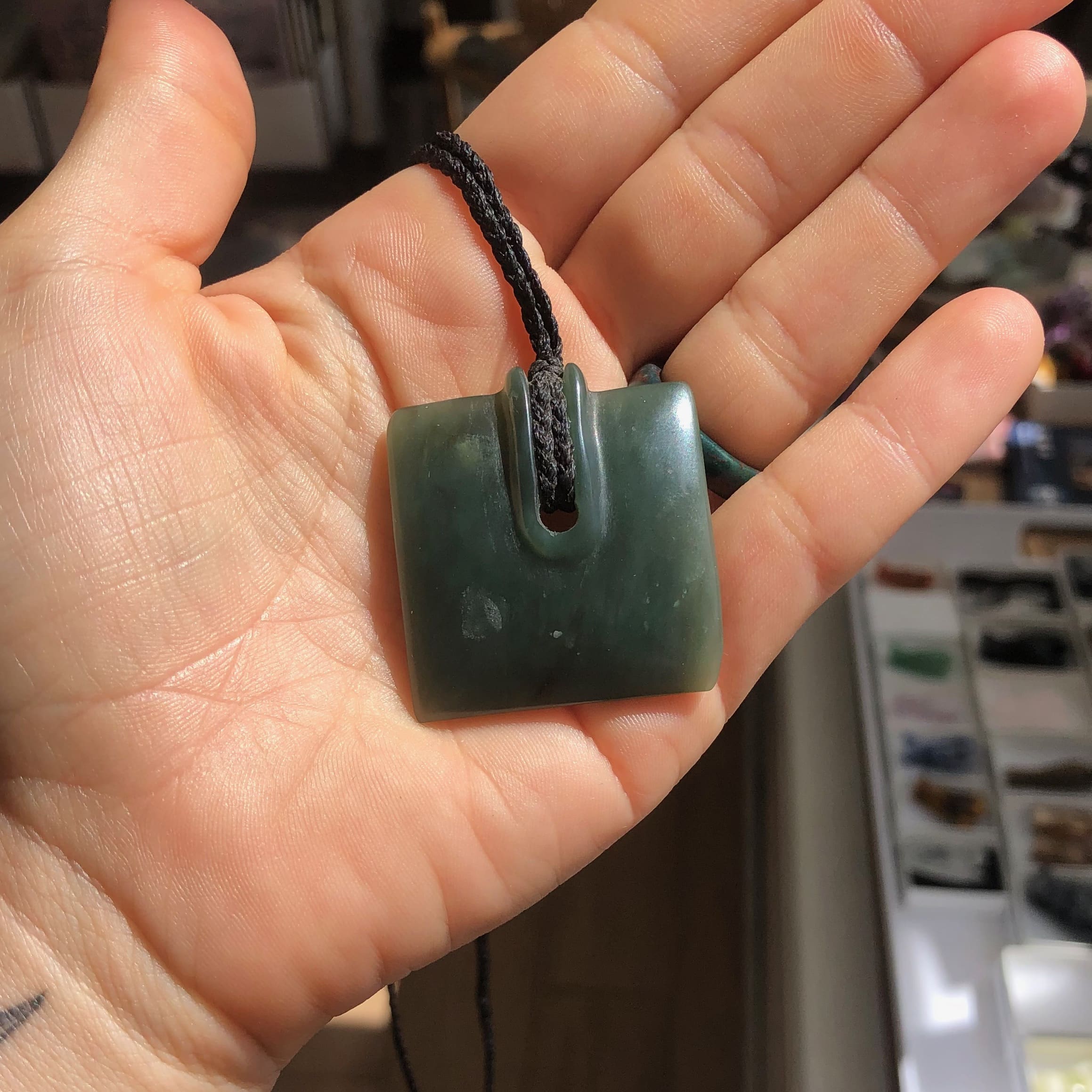 Jade (Nephrite) 'Maori square' corded pendant necklace healing crystal - Image 7