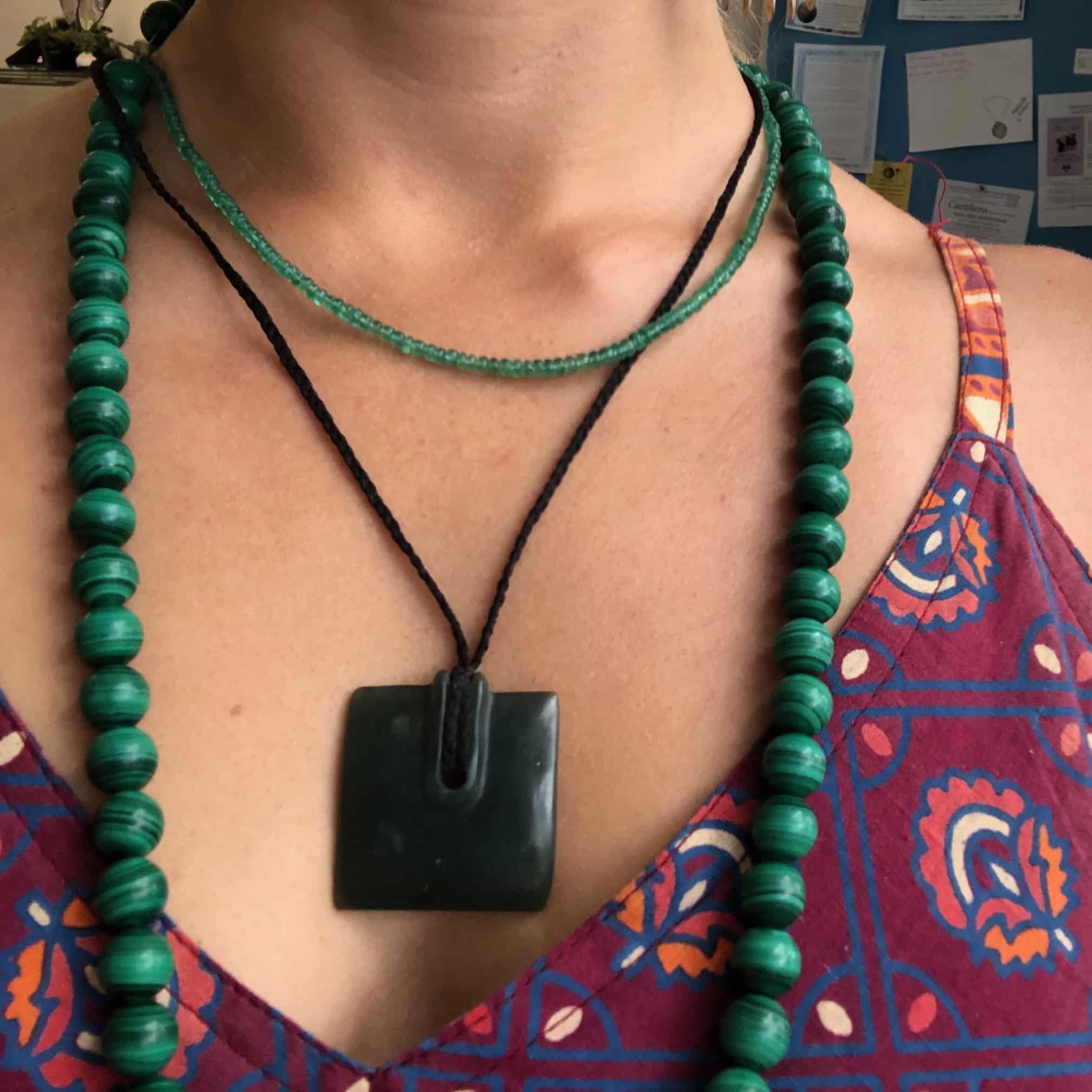 Jade (Nephrite) 'Maori square' corded pendant necklace healing crystal - Image 2