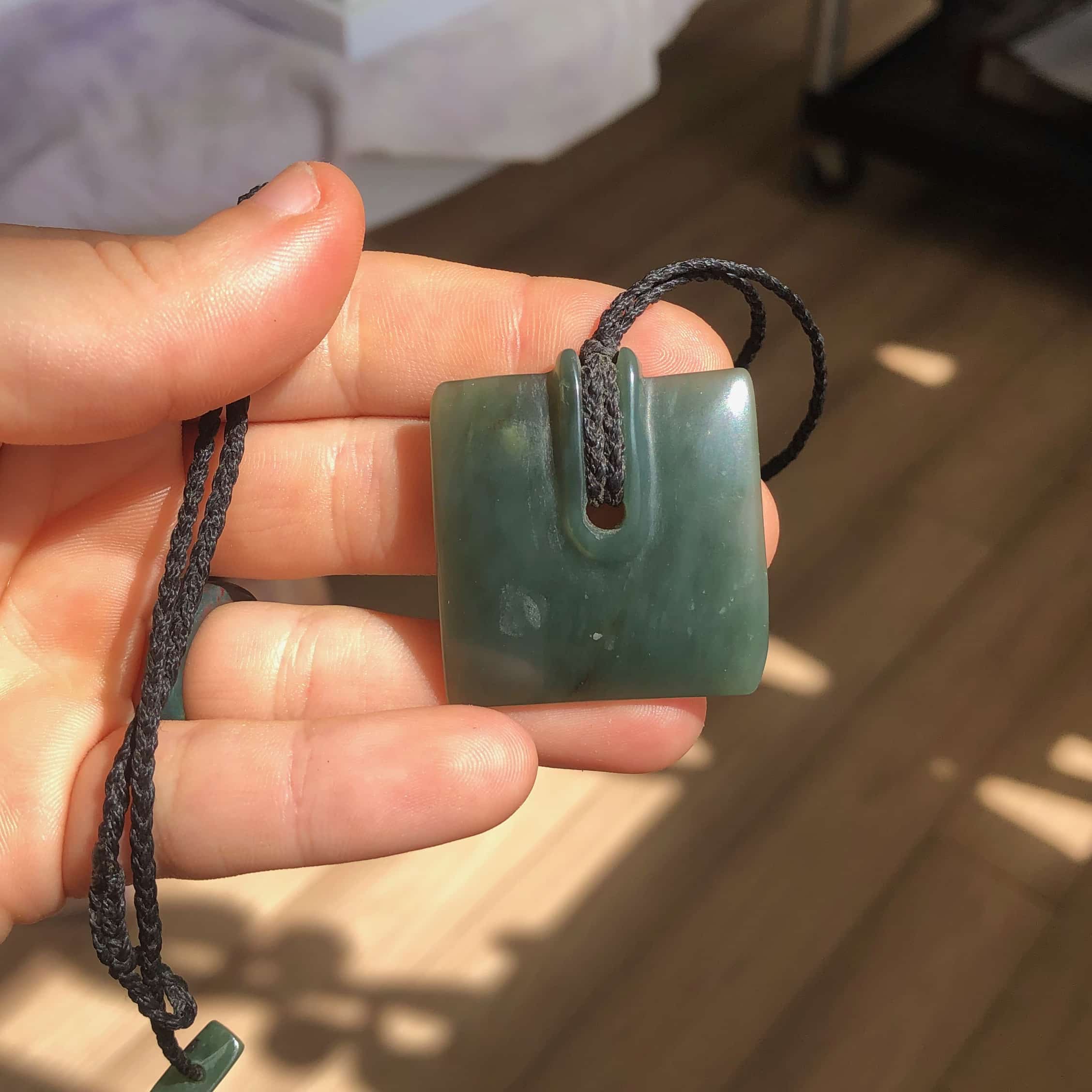 Jade (Nephrite) 'Maori square' corded pendant necklace healing crystal - Image 3