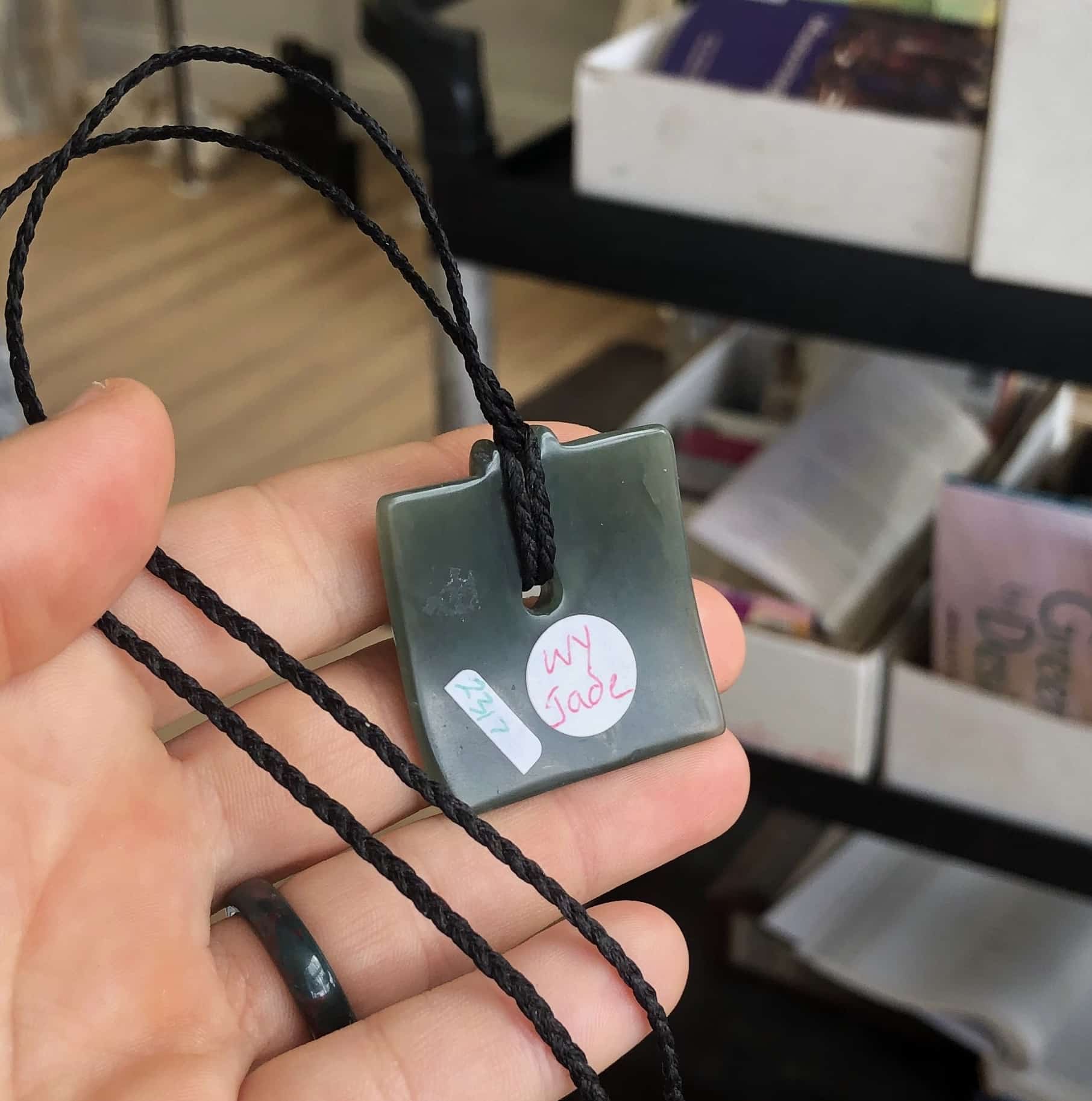 Jade (Nephrite) 'Maori square' corded pendant necklace healing crystal - Image 4