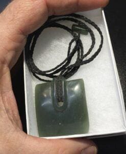 Jade (Nephrite) 'Maori square' corded pendant necklace healing crystal