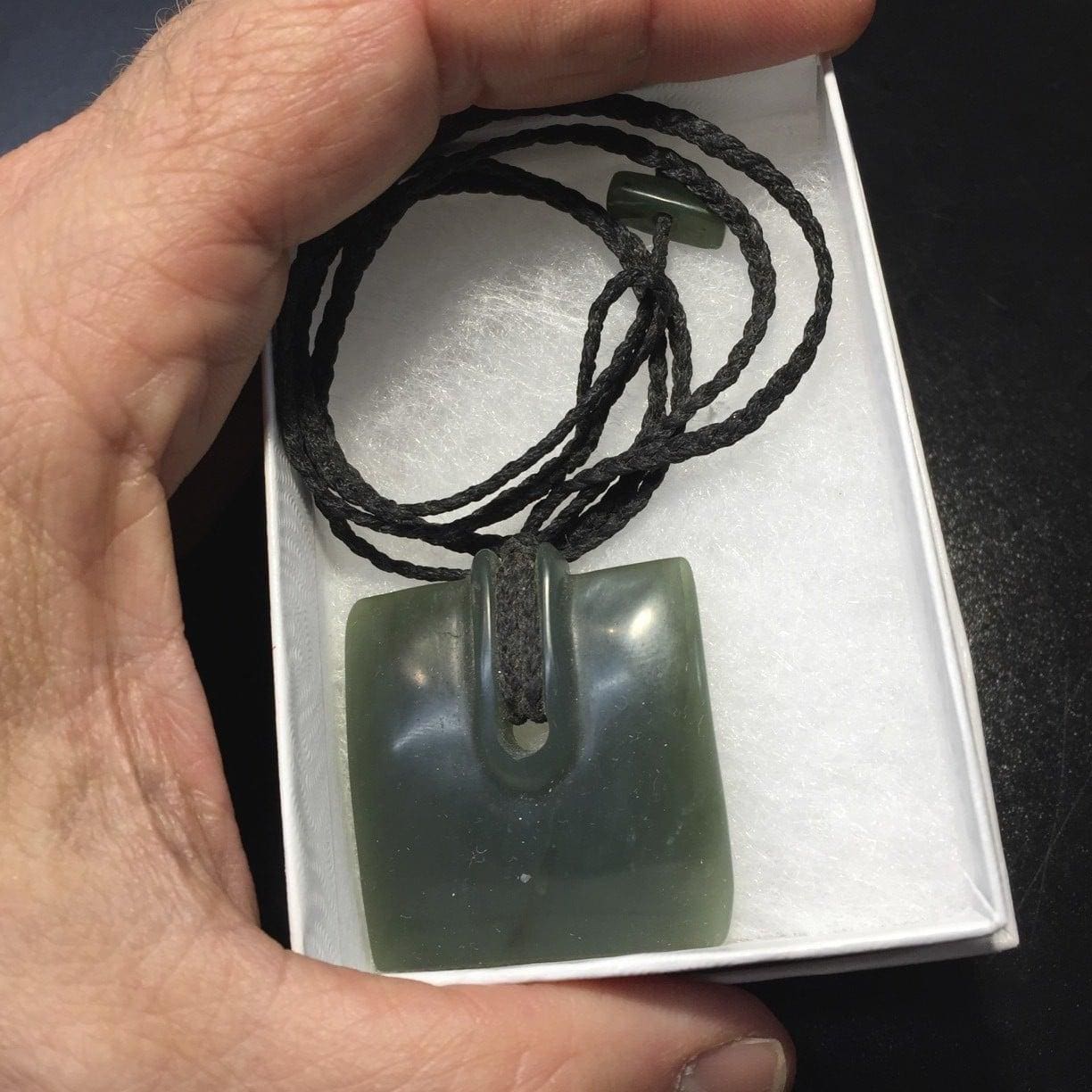 Jade (Nephrite) 'Maori square' corded pendant necklace healing crystal