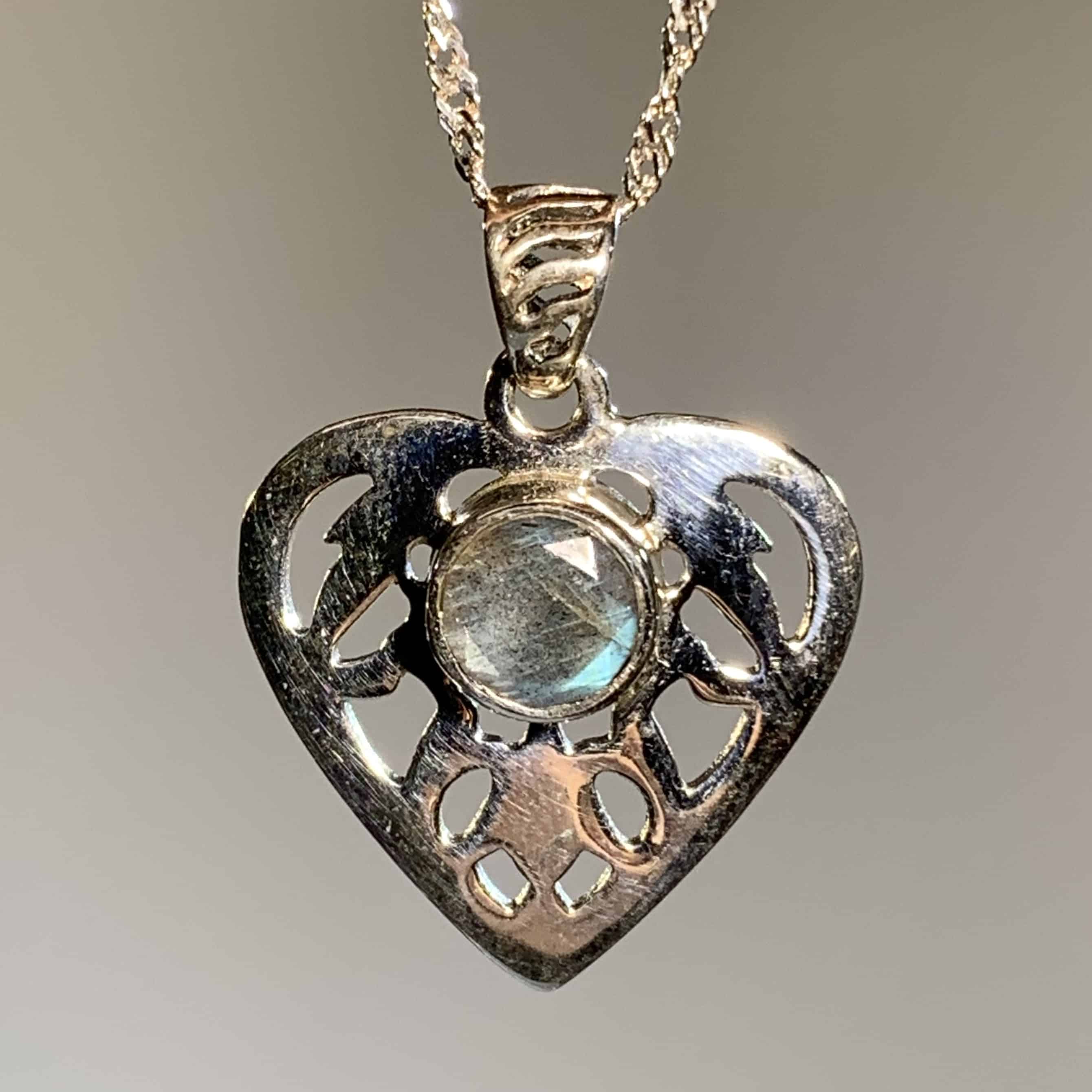 Labradorite (faceted) heart pendant for necklace healing crystal