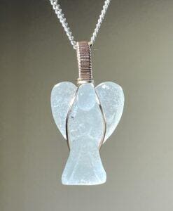 Libyan Desert Glass (LDG) wrapped Angel pendant for necklace healing crystal