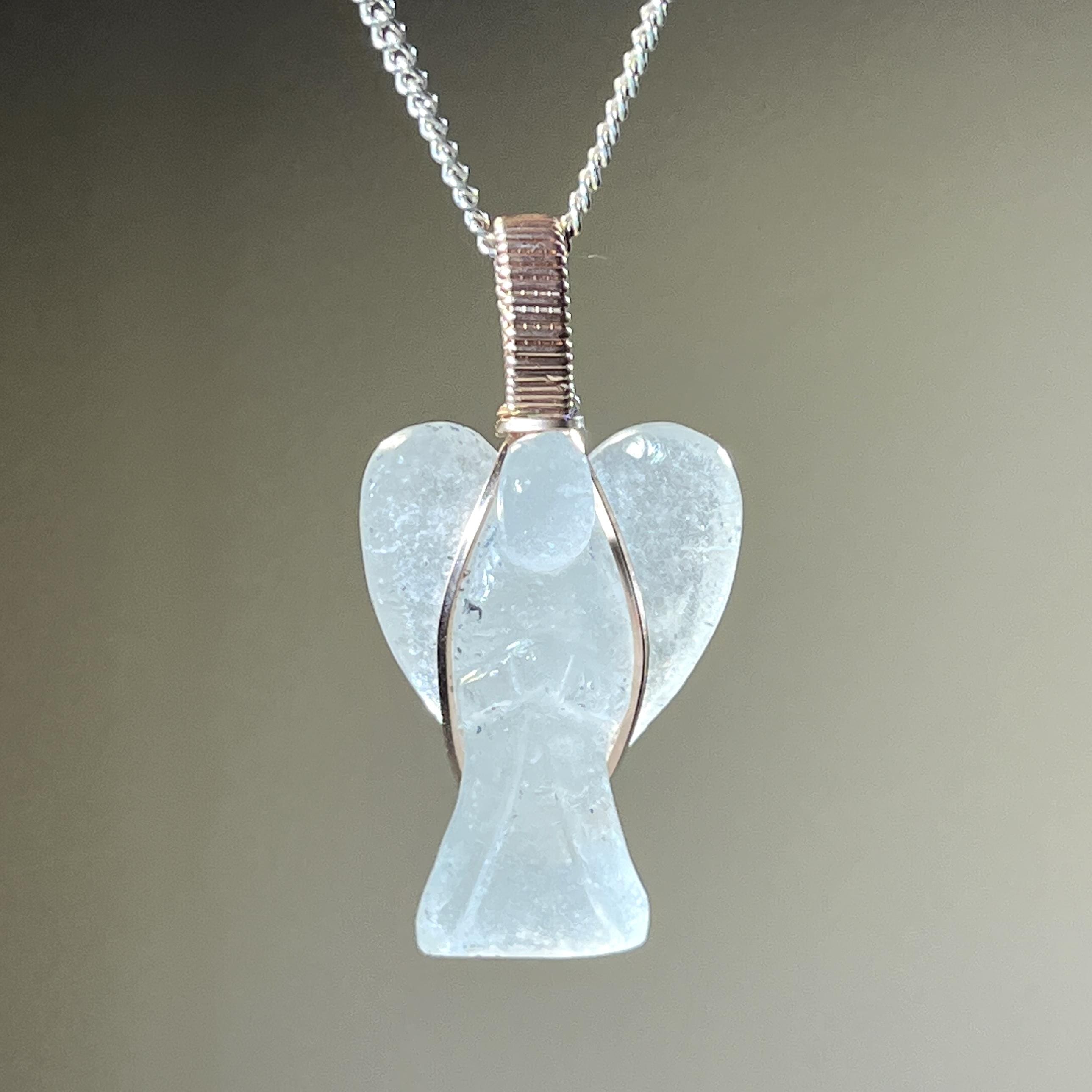 Libyan Desert Glass (LDG) wrapped Angel pendant for necklace healing crystal