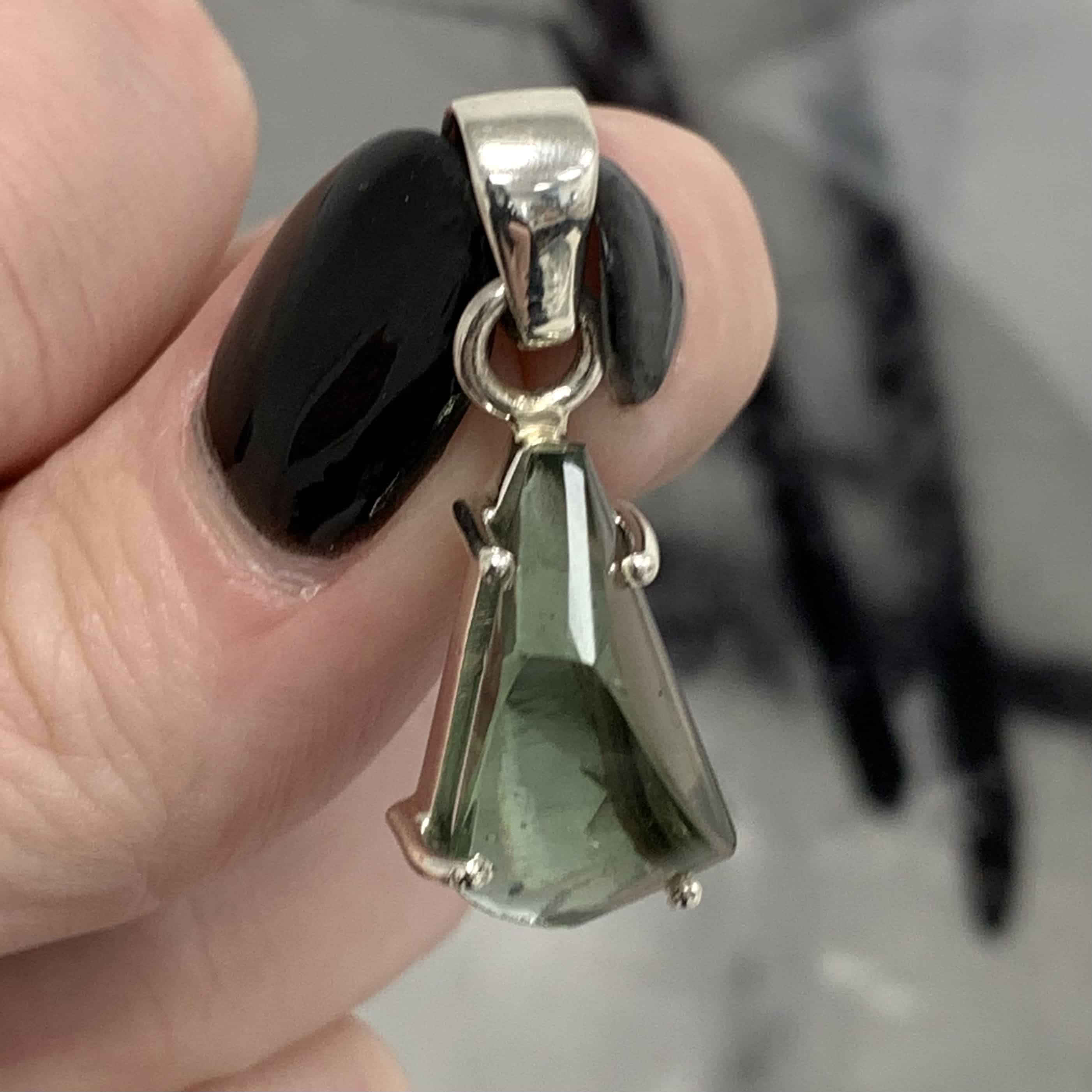 Moldavite pendant (freeform) polished w/ bubble for necklace healing crystal - Image 3