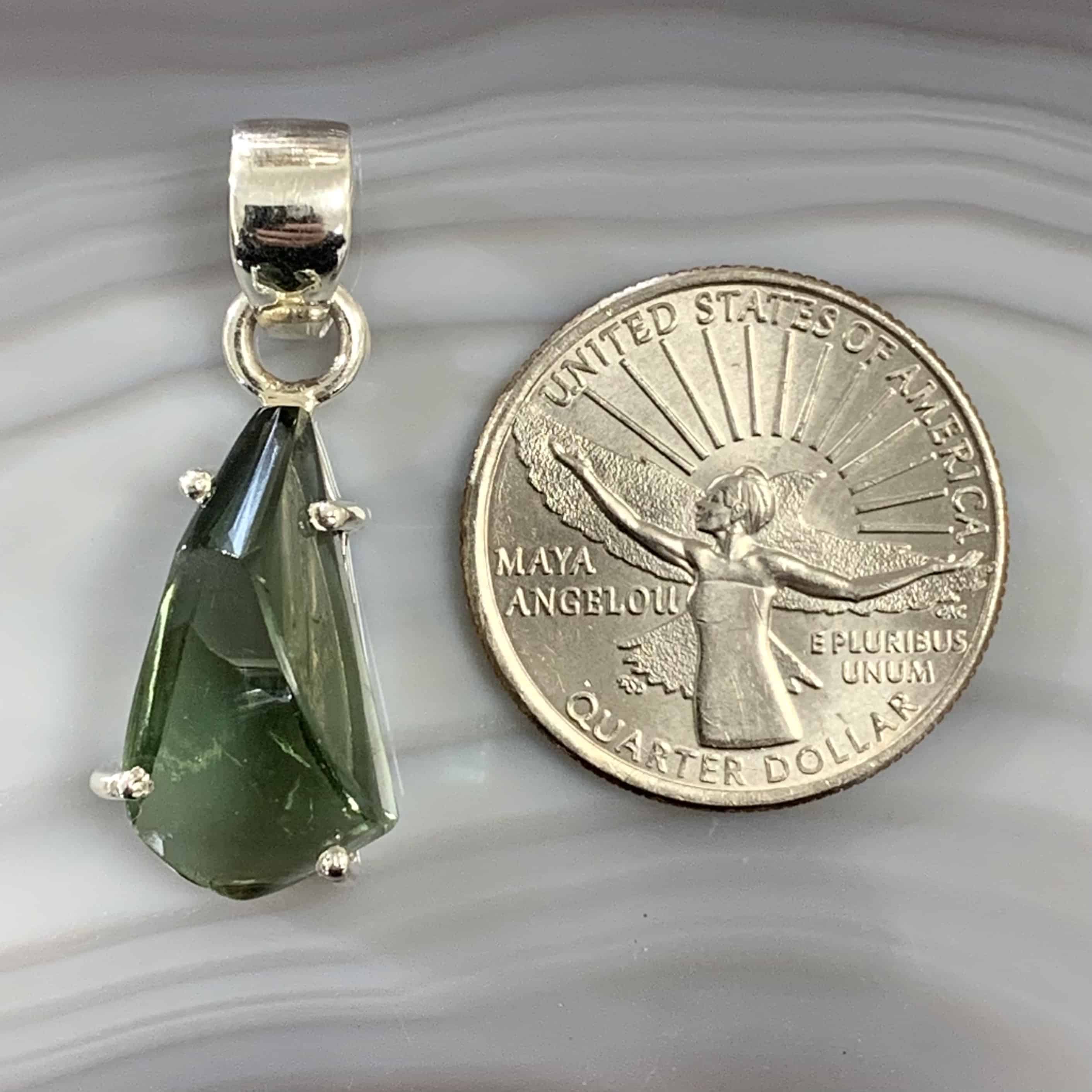 Moldavite pendant (freeform) polished w/ bubble for necklace healing crystal - Image 4