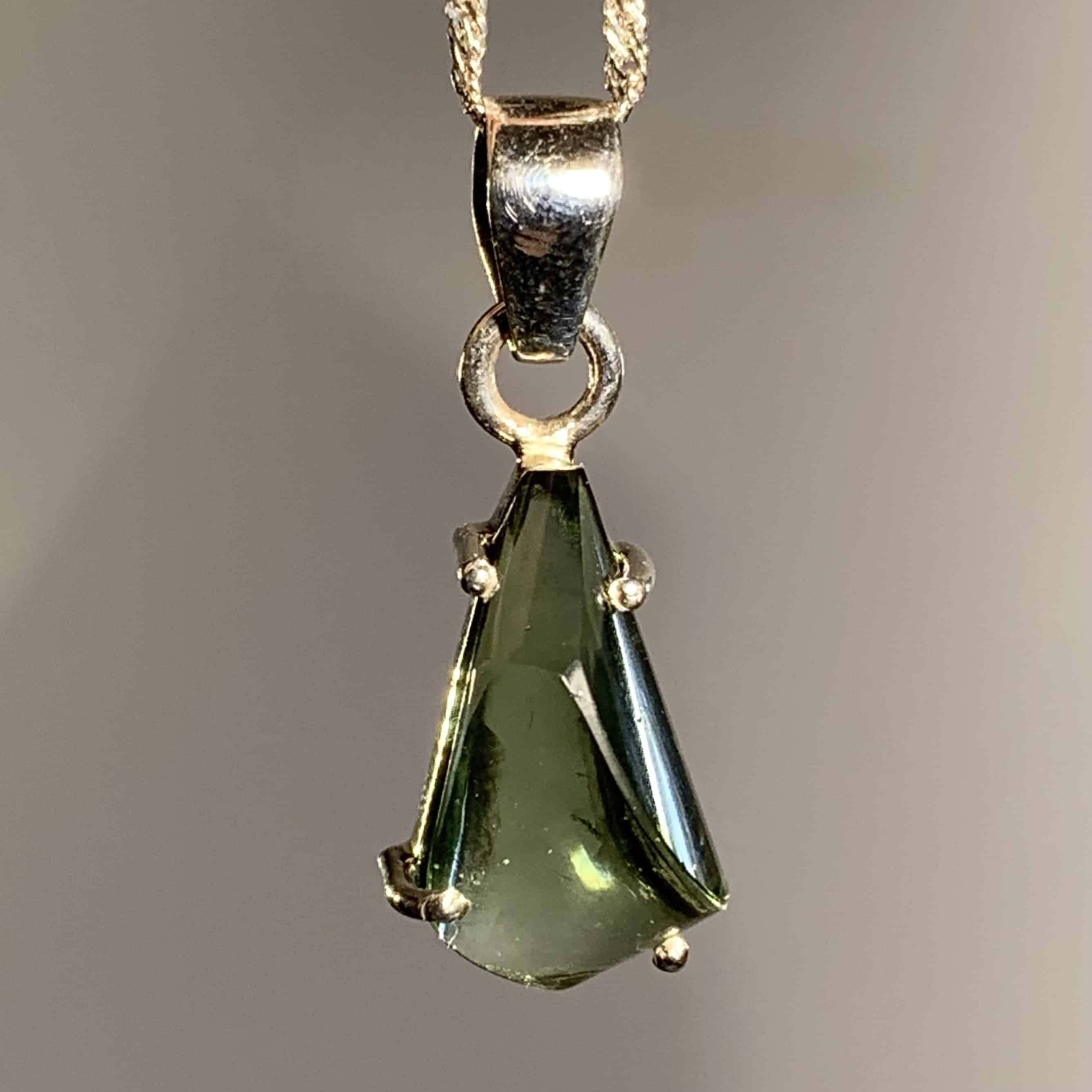 Moldavite pendant (freeform) polished w/ bubble for necklace healing crystal