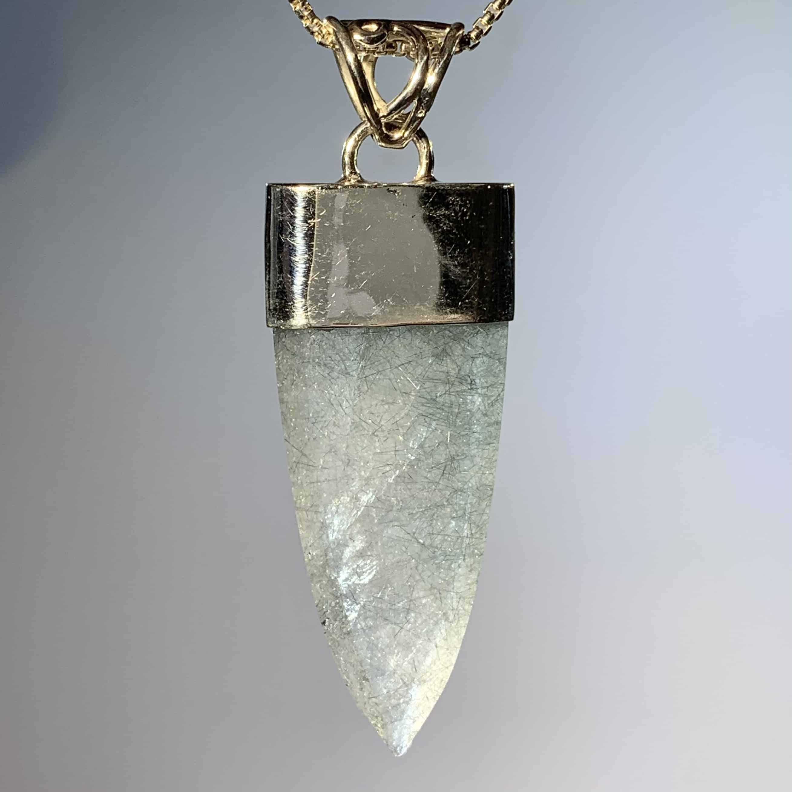 Quartz (faceted) blue Edenite Actinolite pendant healing crystal - Image 3