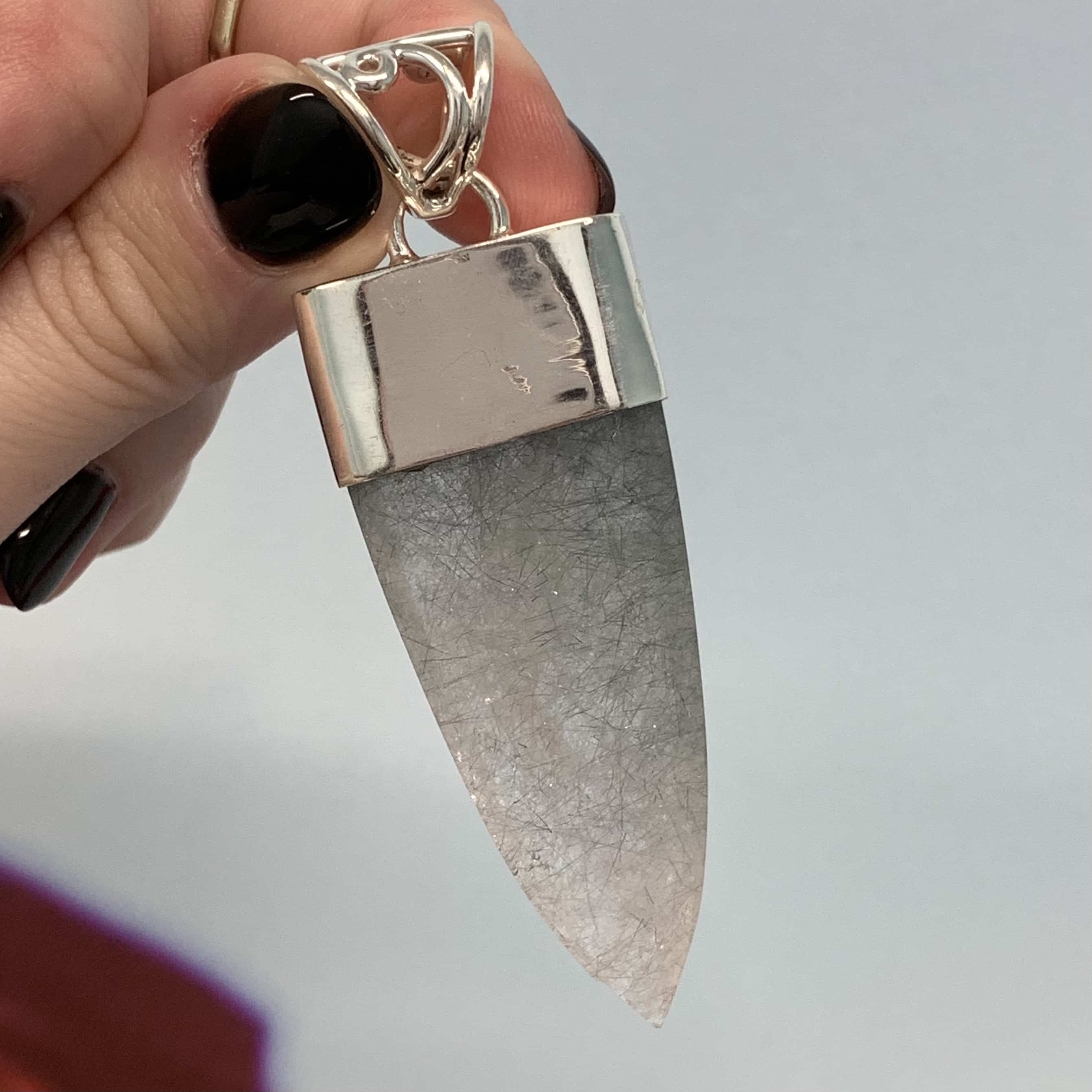 Quartz (faceted) blue Edenite Actinolite pendant healing crystal - Image 4