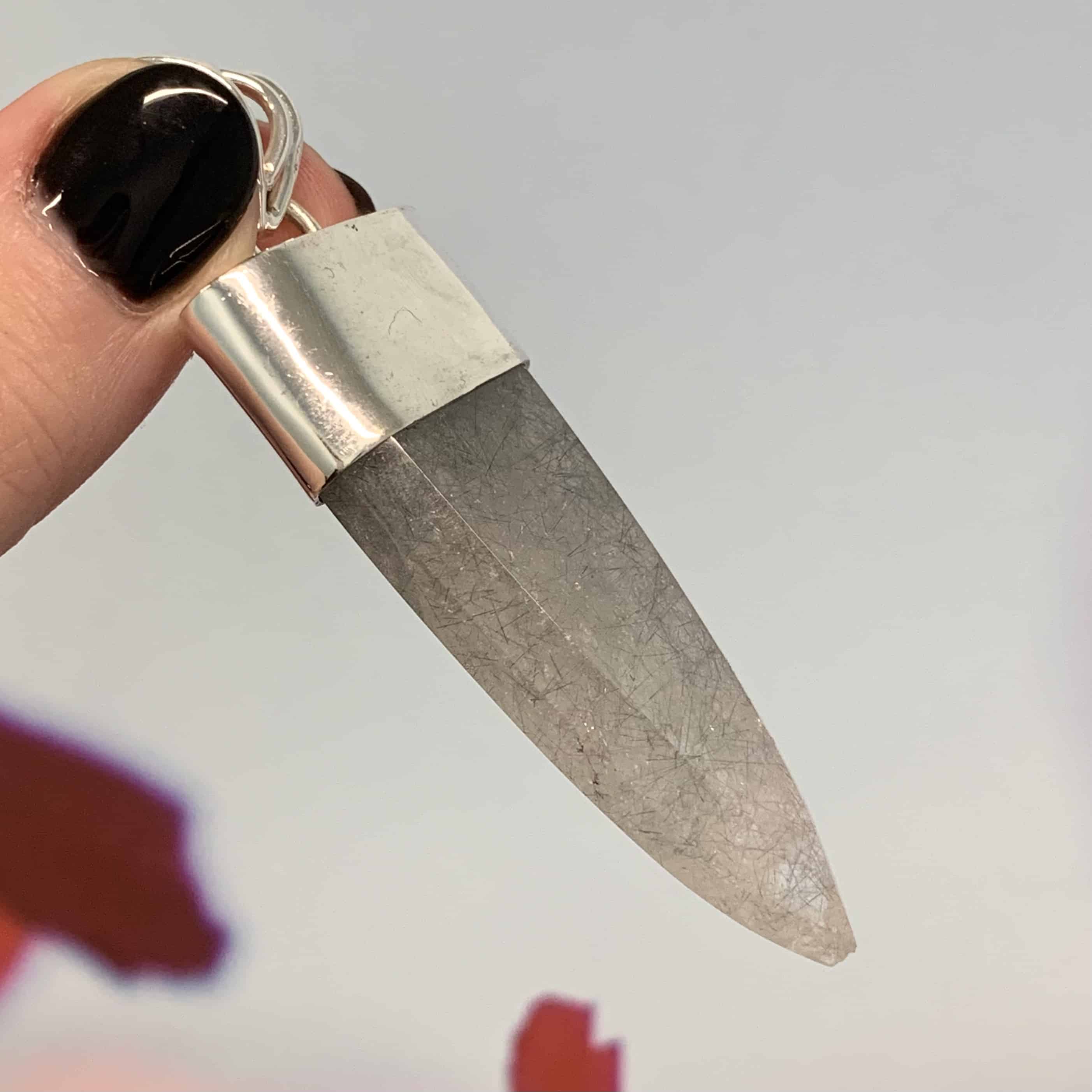 Quartz (faceted) blue Edenite Actinolite pendant healing crystal - Image 5