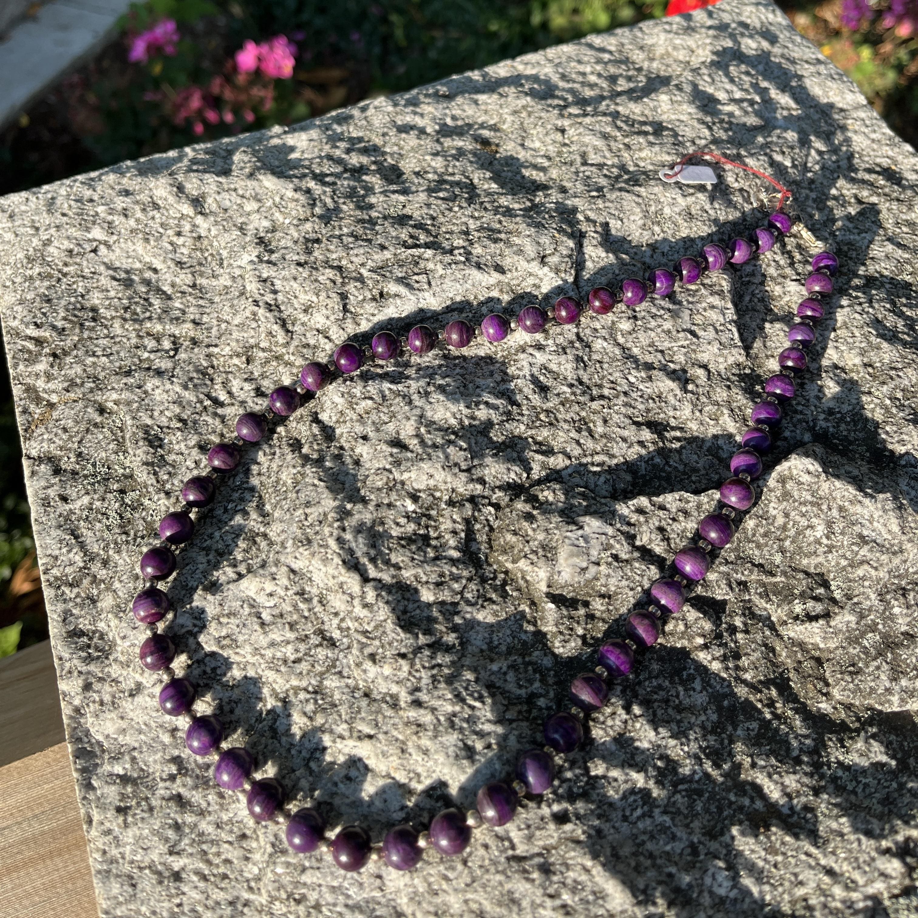 Sugilite matching round bead necklace w silver (44g) healing crystal - Image 3