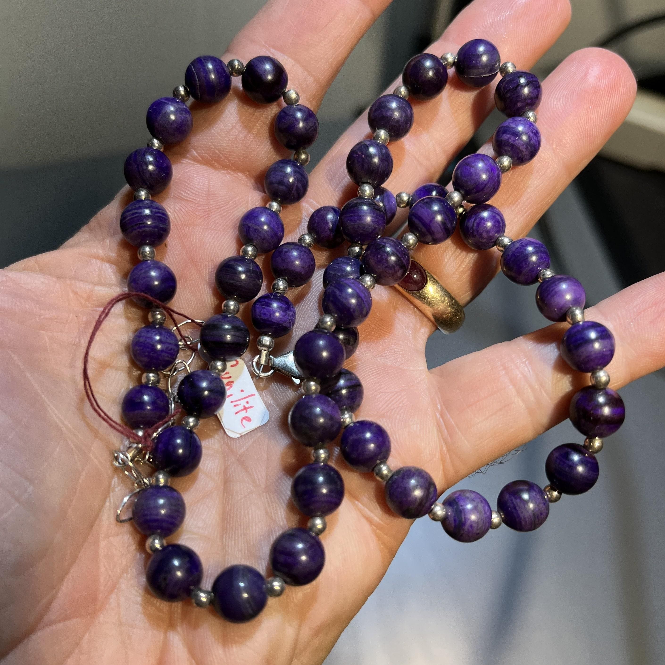 Sugilite matching round bead necklace w silver (44g) healing crystal - Image 7