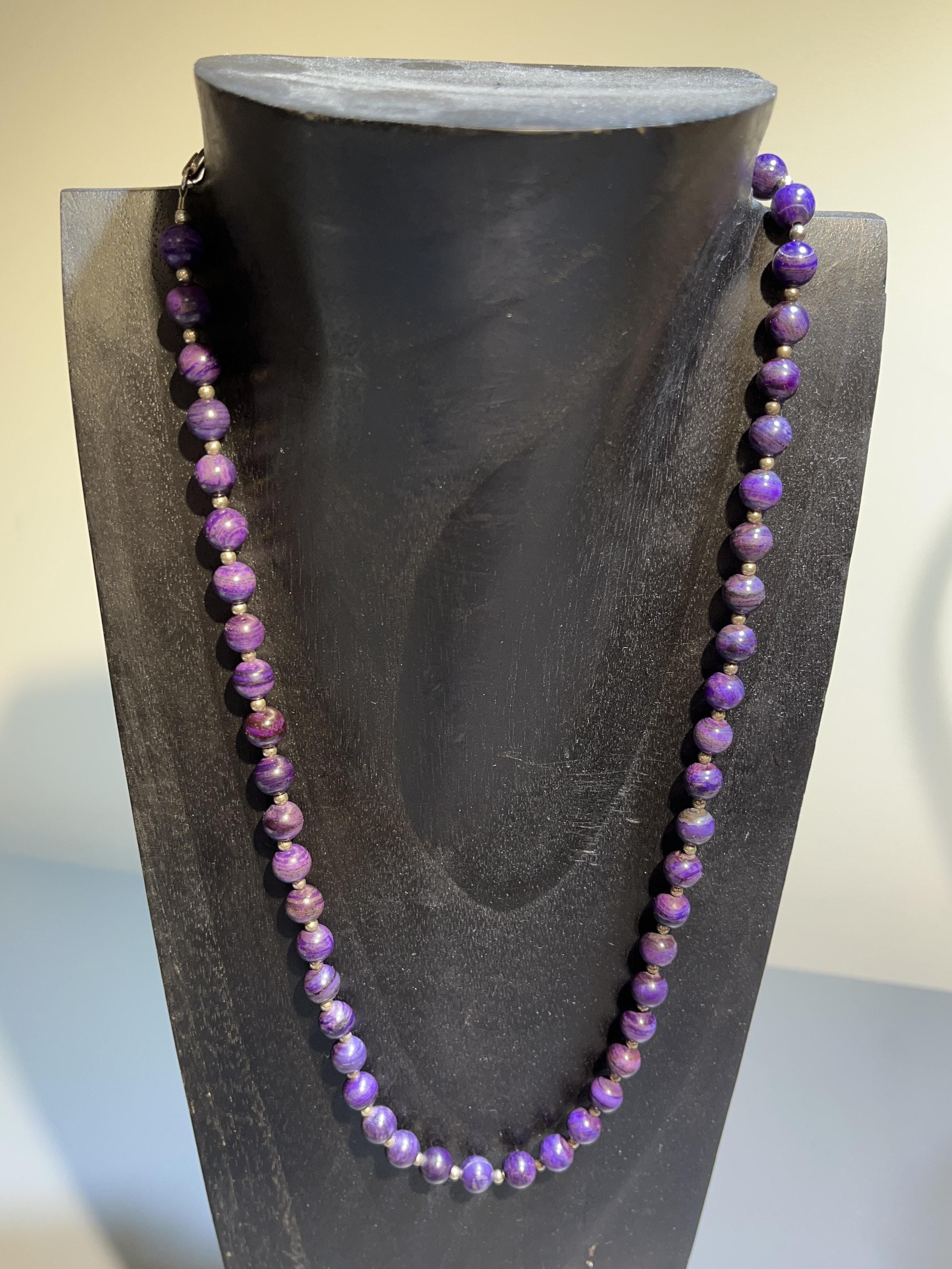 Sugilite matching round bead necklace w silver (44g) healing crystal