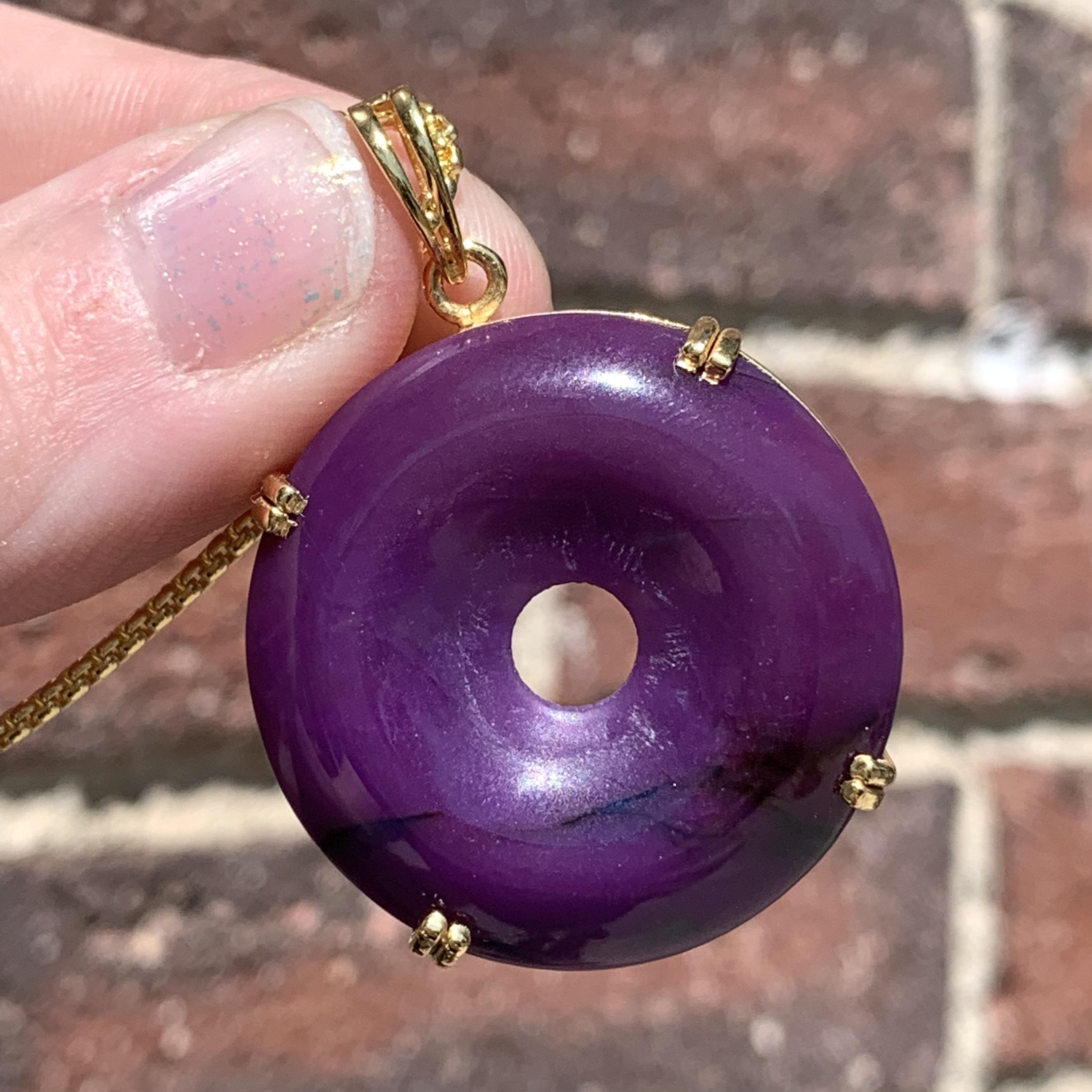 Sugilite (pendant for necklace) 14K GOLD gel pi disc #4 healing crystal