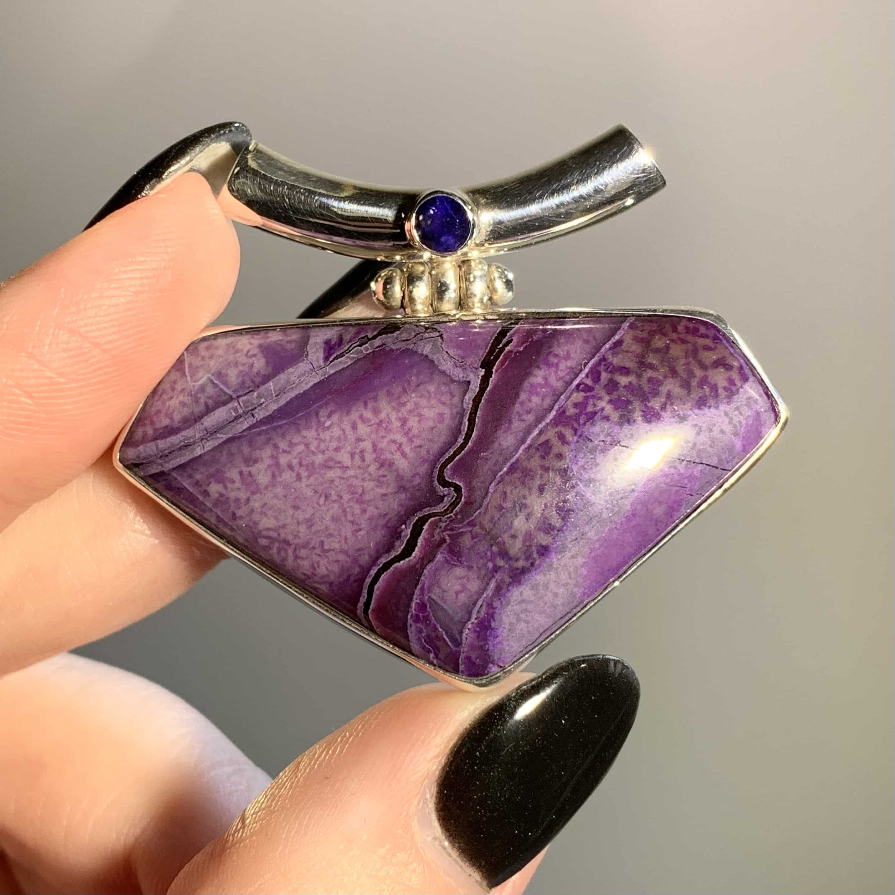 Sugilite (pendant for necklace) gel mix 'river' w Iolite healing crystal
