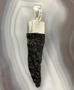 Tektite fang Sterling capped pendant for necklace healing crystal