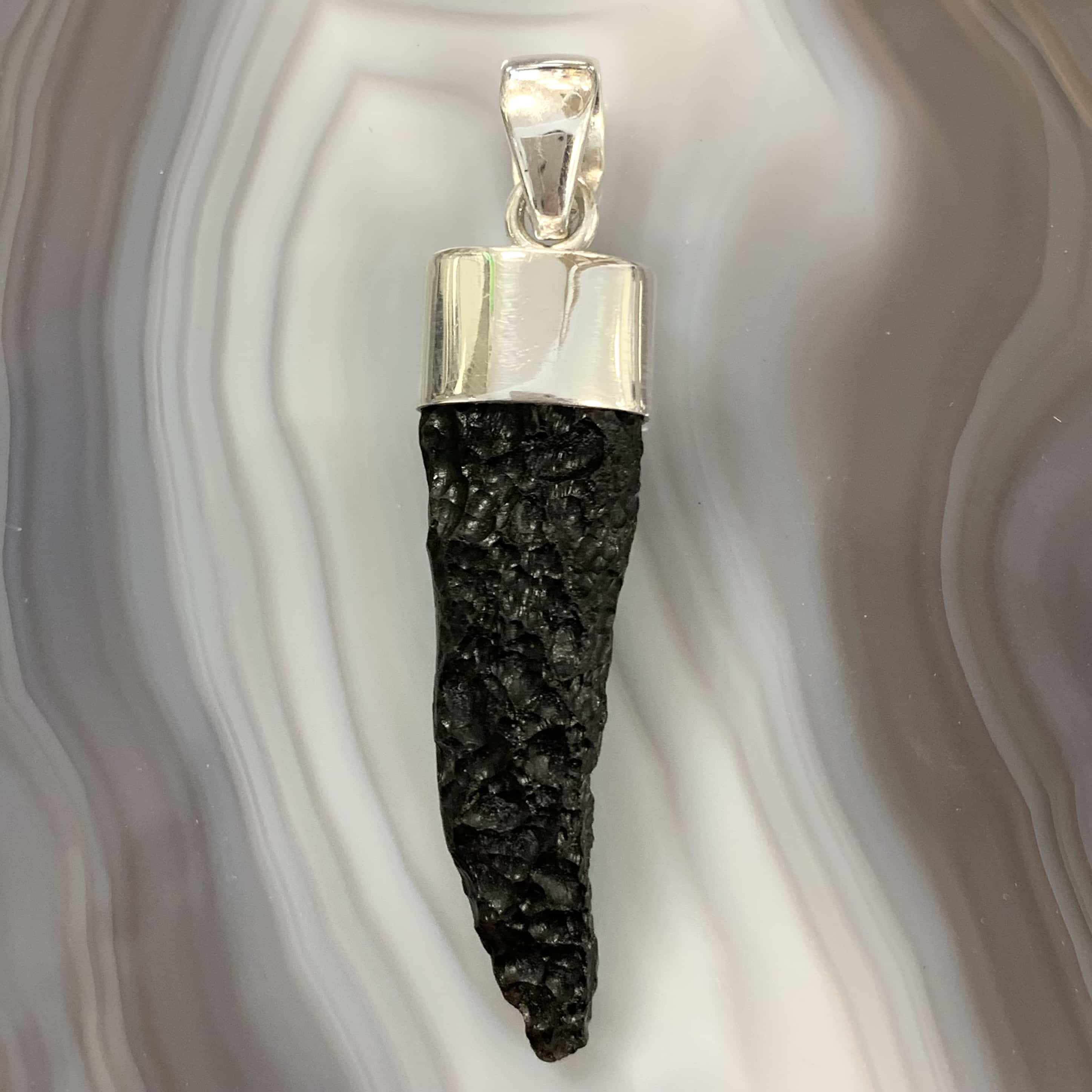Tektite fang Sterling capped pendant for necklace healing crystal