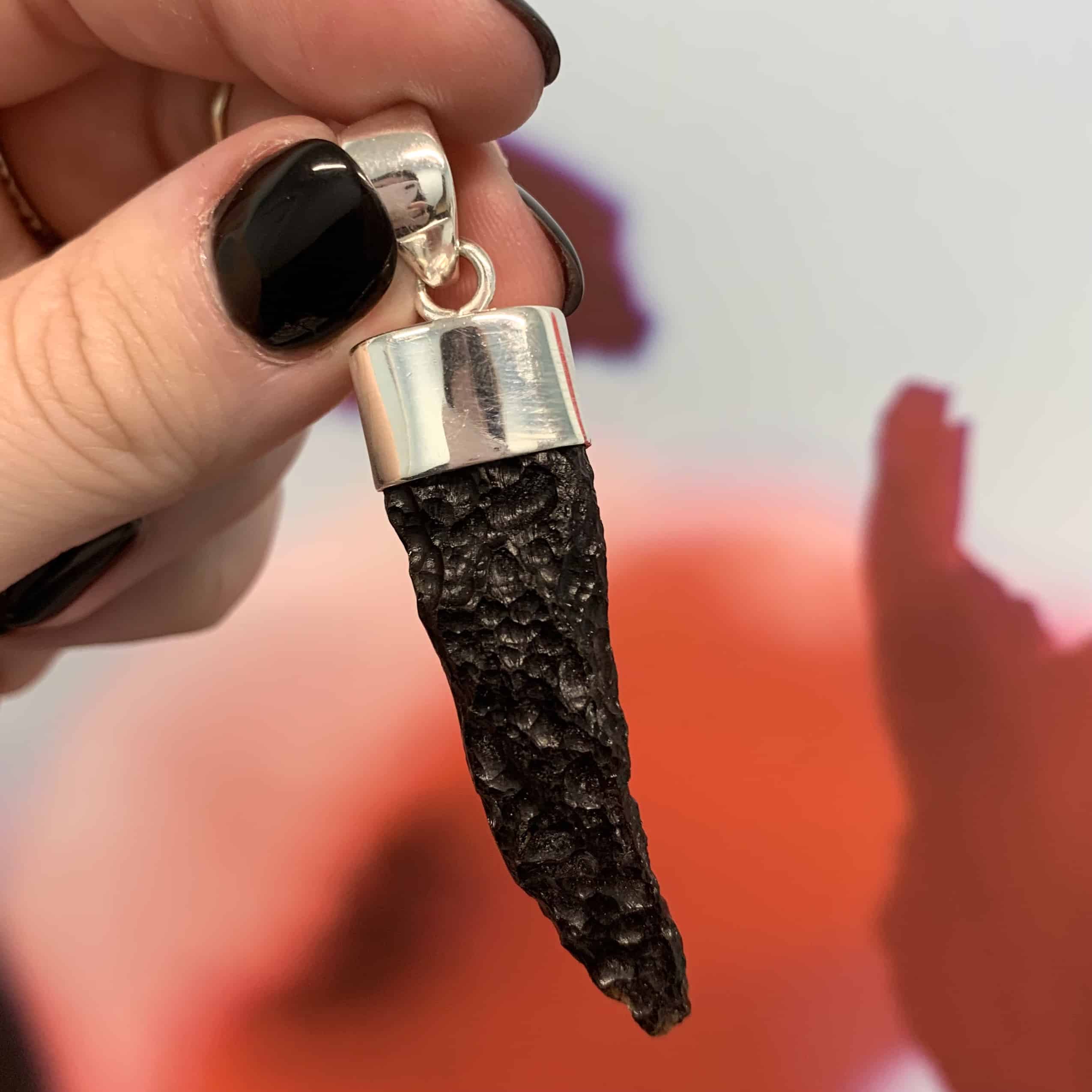 Tektite fang Sterling capped pendant for necklace healing crystal - Image 2