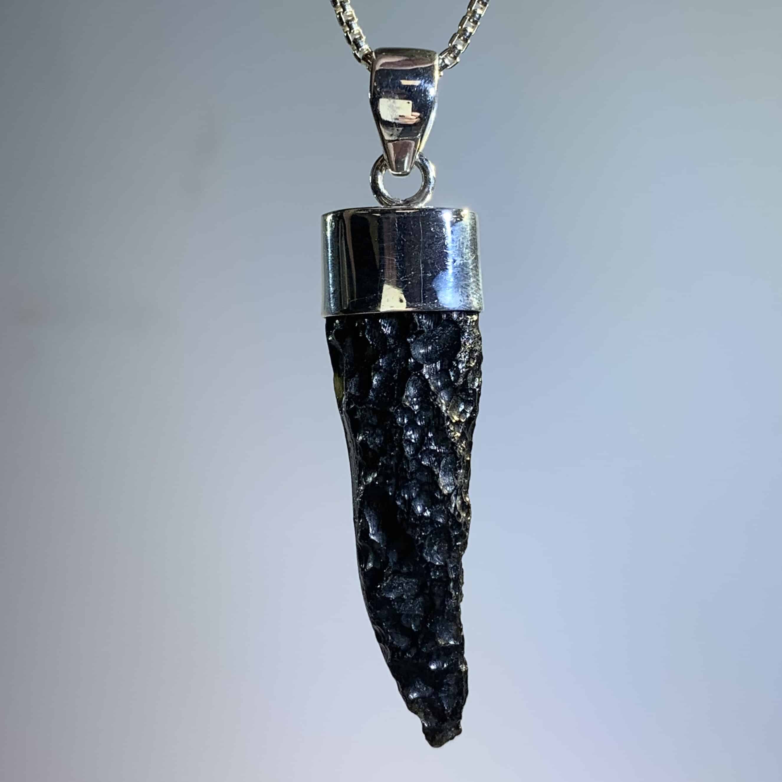 Tektite fang Sterling capped pendant for necklace healing crystal - Image 3