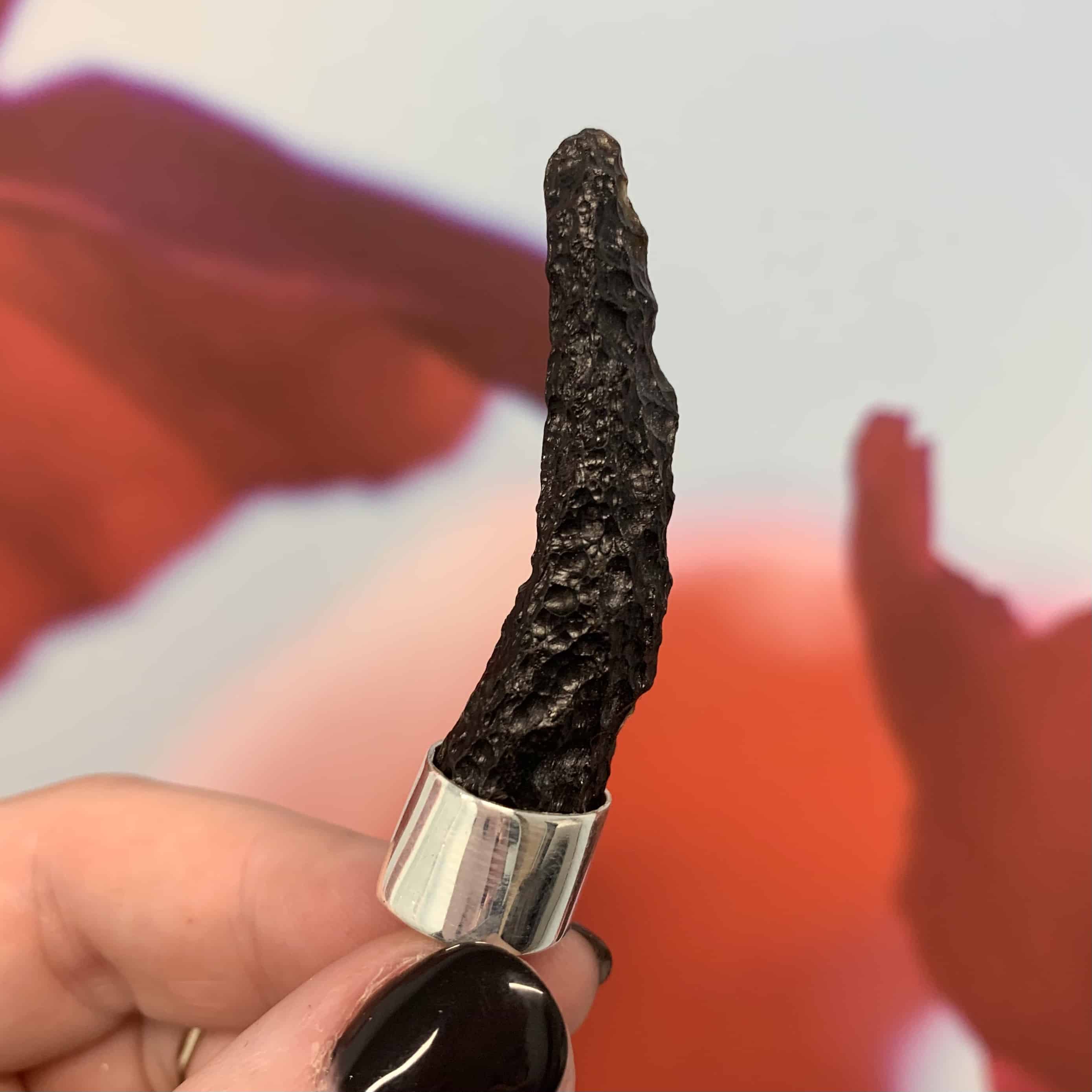 Tektite fang Sterling capped pendant for necklace healing crystal - Image 5