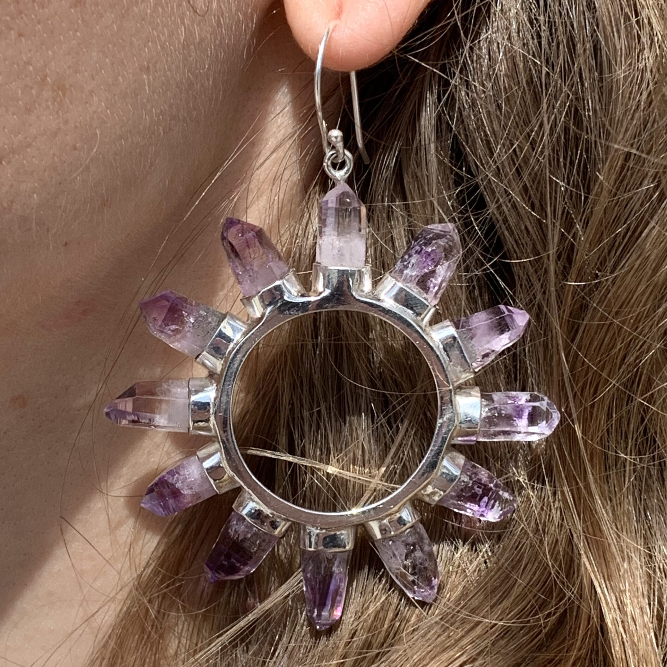 Amethyst (Vera Cruz) hoop earrings healing crystal - Image 2