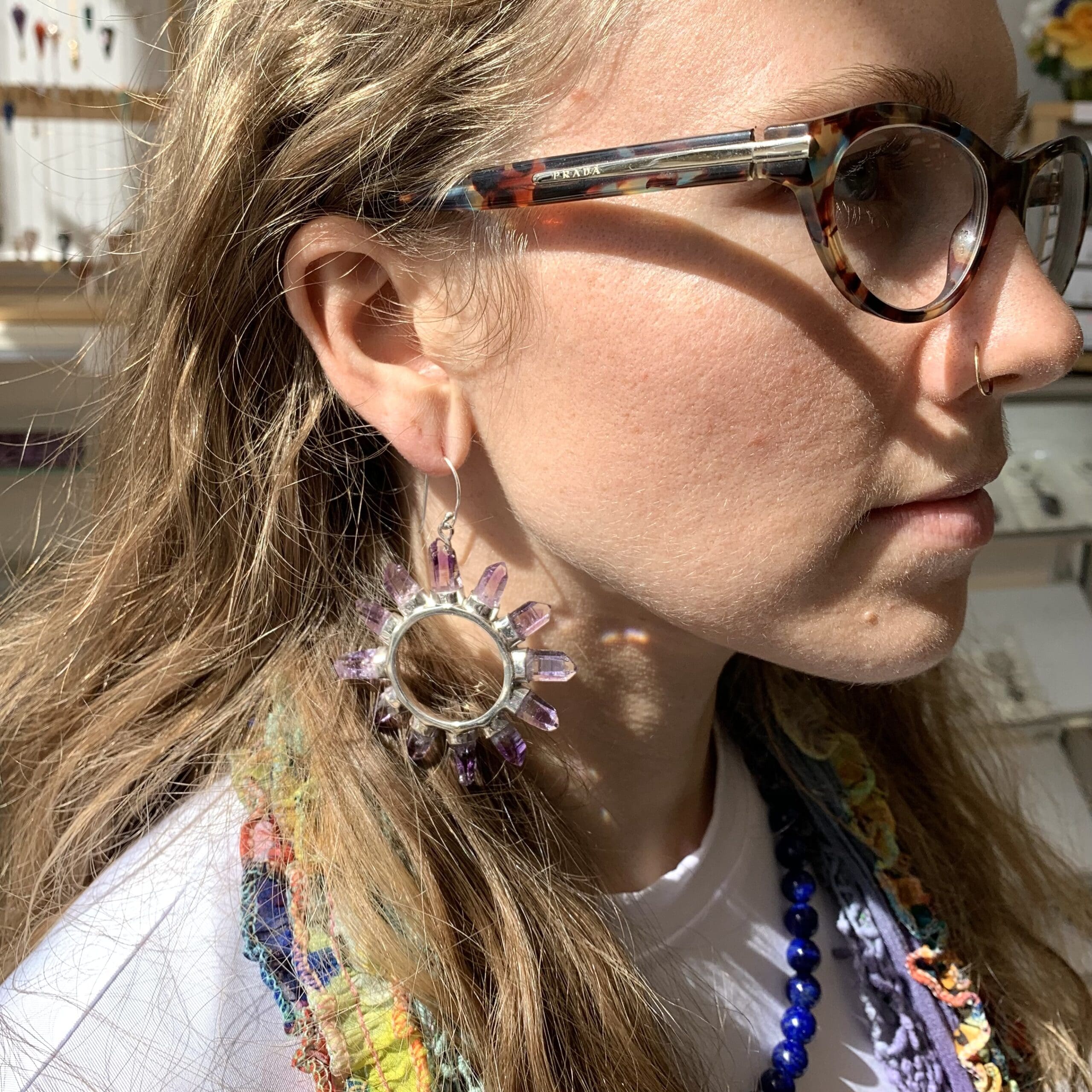 Amethyst (Vera Cruz) hoop earrings healing crystal - Image 4