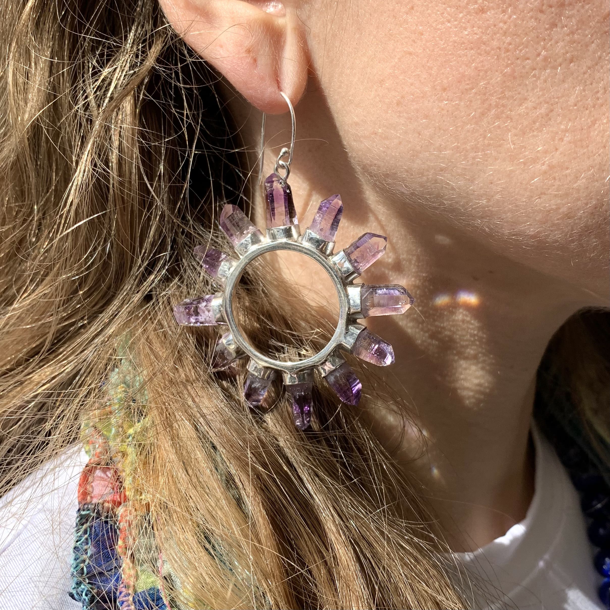 Amethyst (Vera Cruz) hoop earrings healing crystal - Image 5