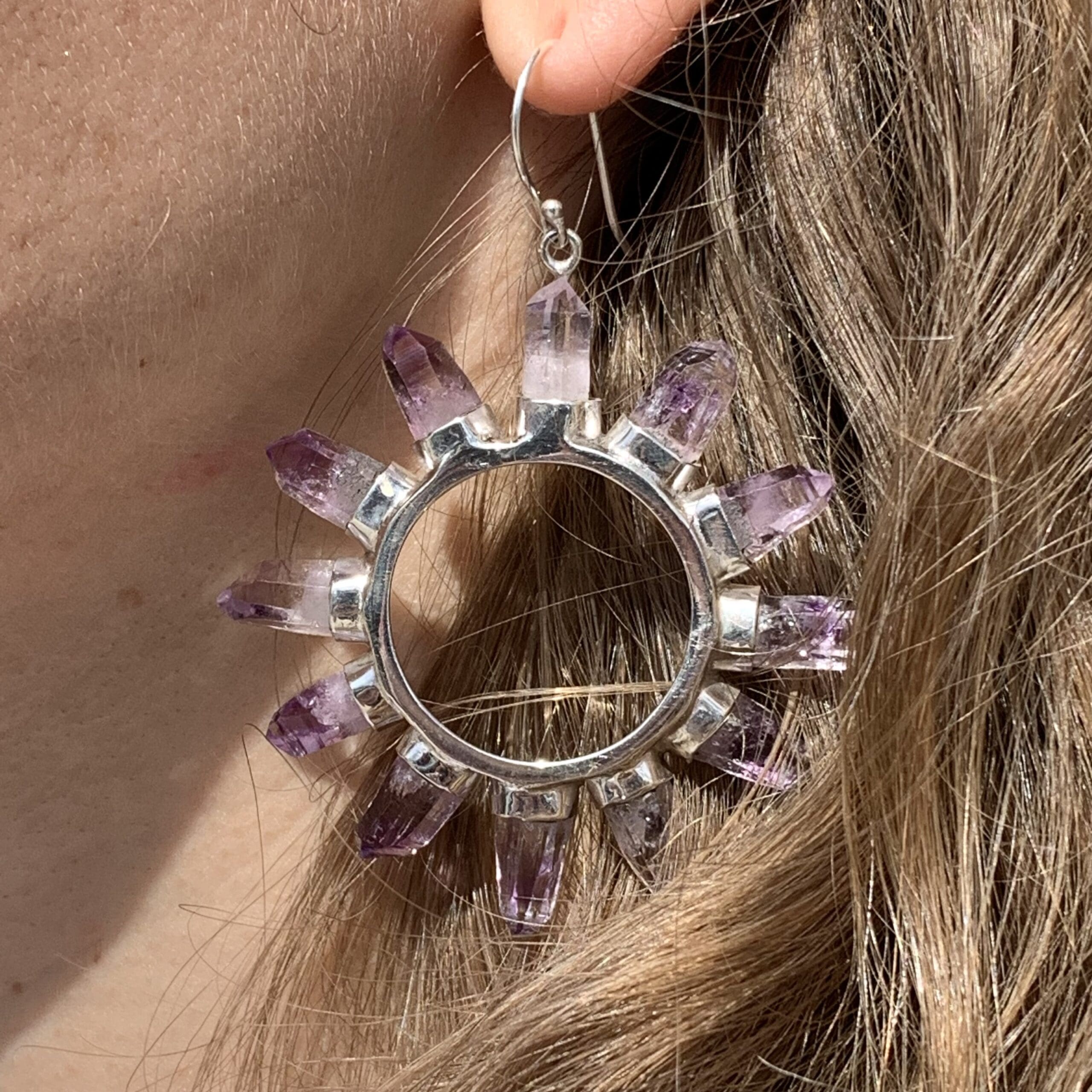 Amethyst (Vera Cruz) hoop earrings healing crystal - Image 7