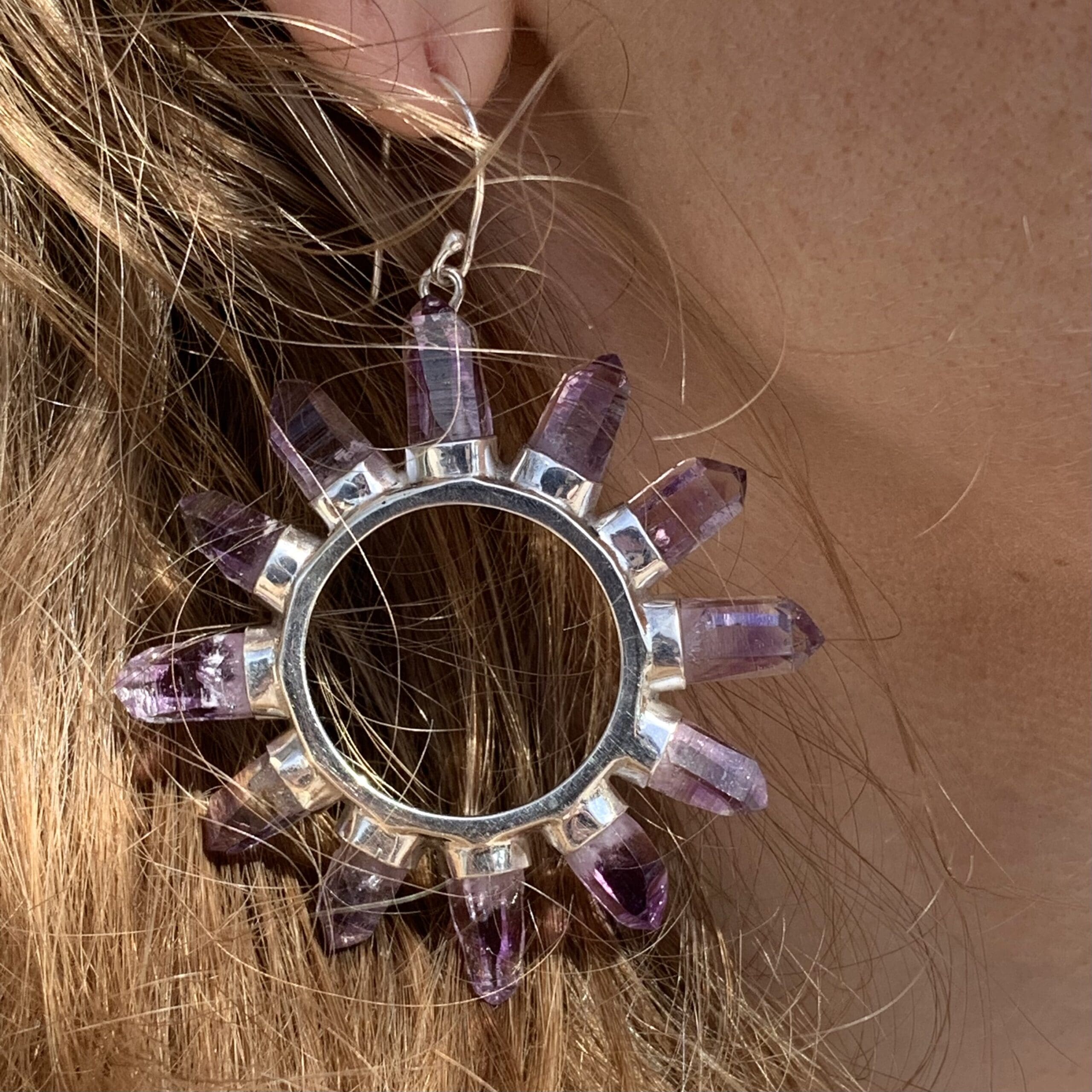 Amethyst (Vera Cruz) hoop earrings healing crystal - Image 8