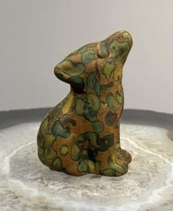 Jasper (Banana) wolf cub howling stone carving healing crystal