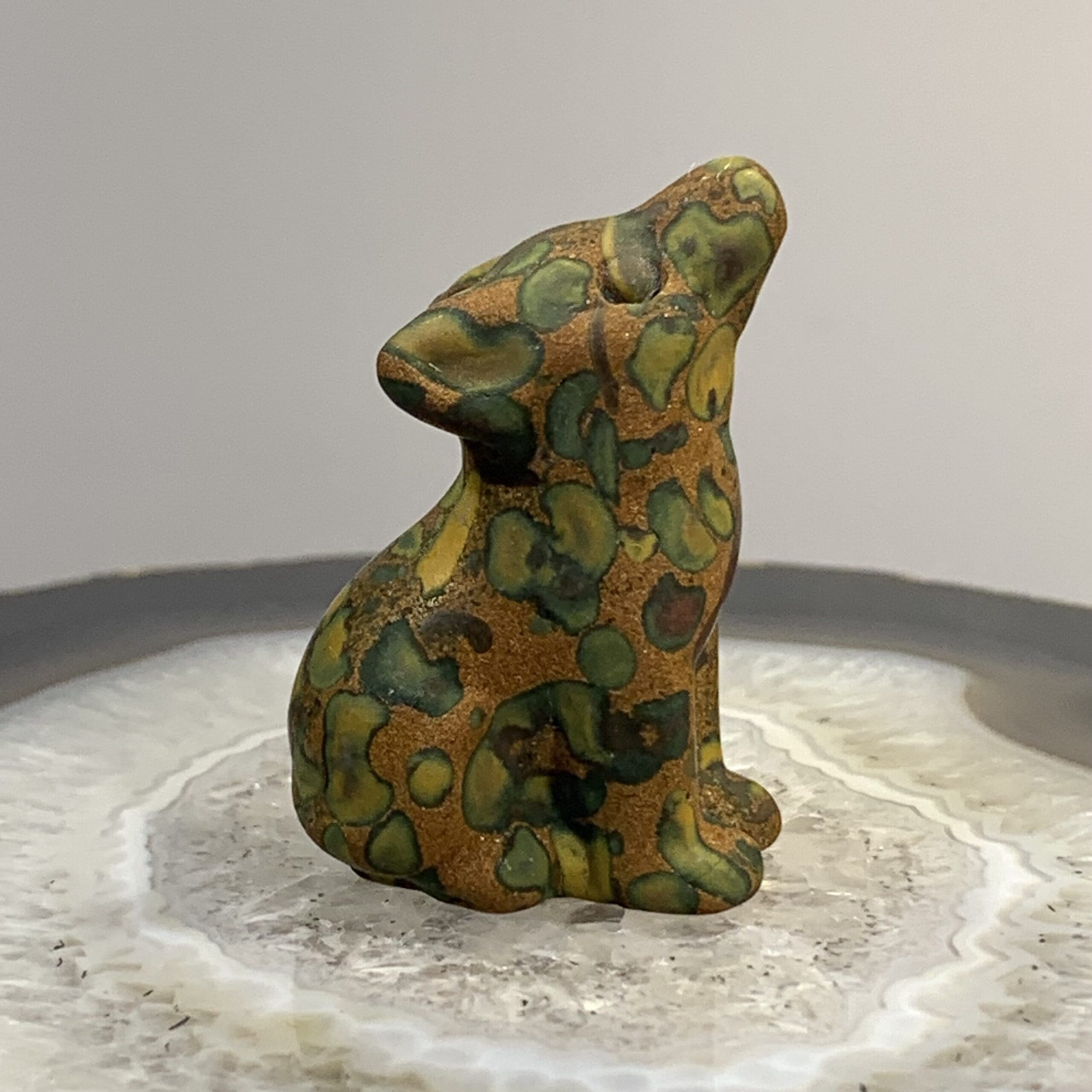 Jasper (Banana) wolf cub howling stone carving healing crystal