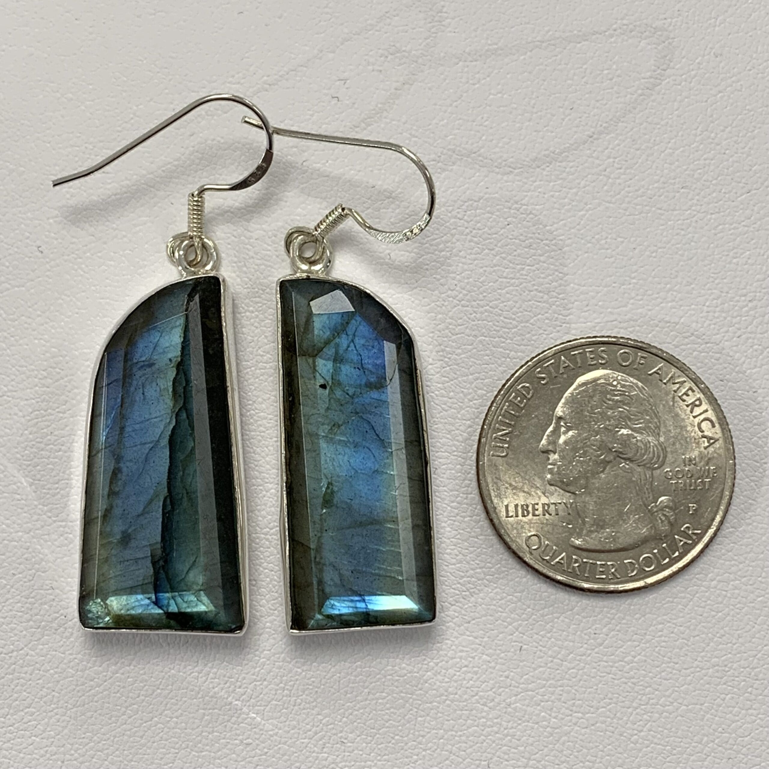 Labradorite earrings w solid crazy blue flash geometric form healing crystal - Image 3