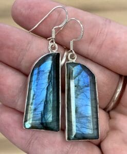 Labradorite earrings w solid crazy blue flash geometric form healing crystal