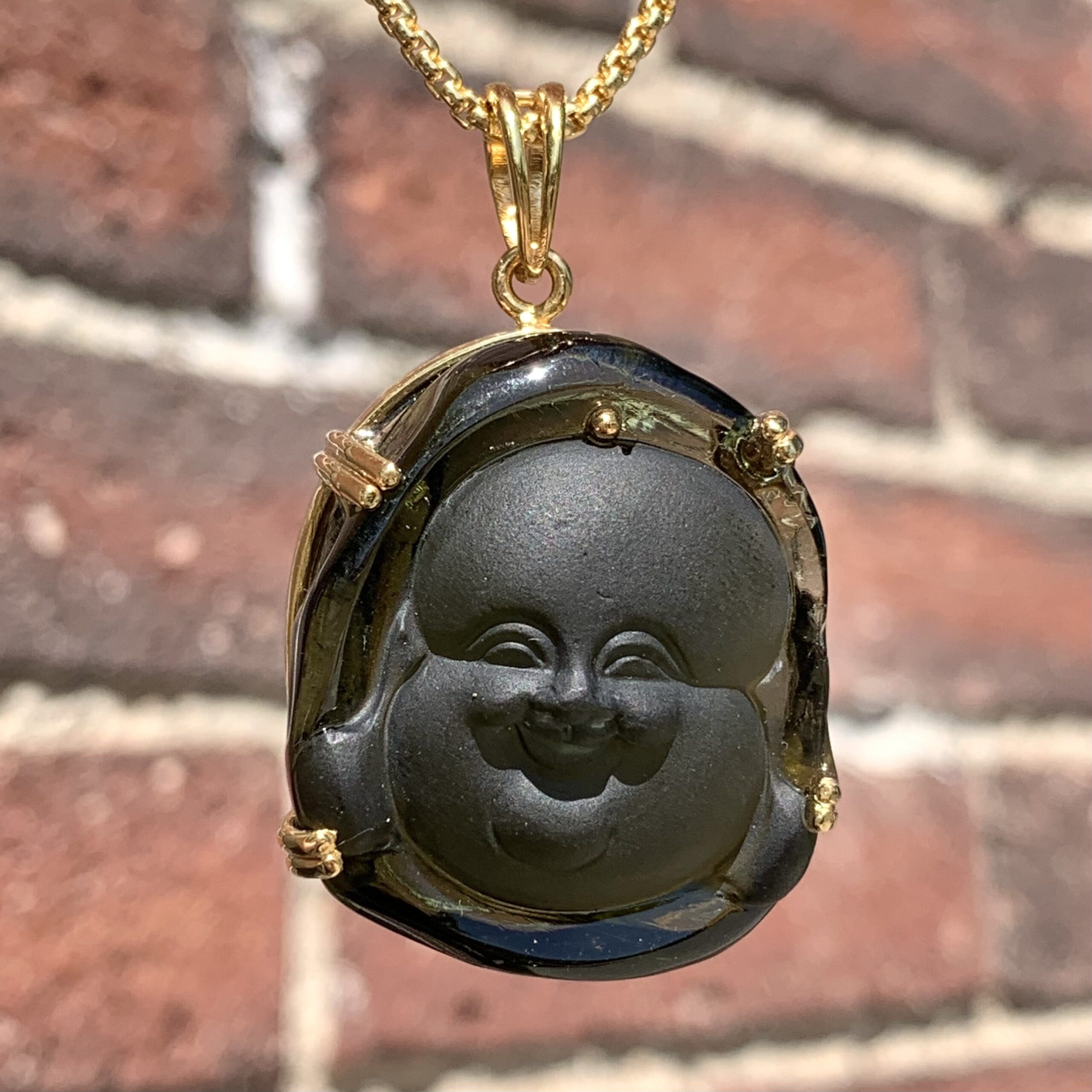 Moldavite pendant (carving, rough) 14K Gold Buddha (16.7gr) healing crystal - Image 2