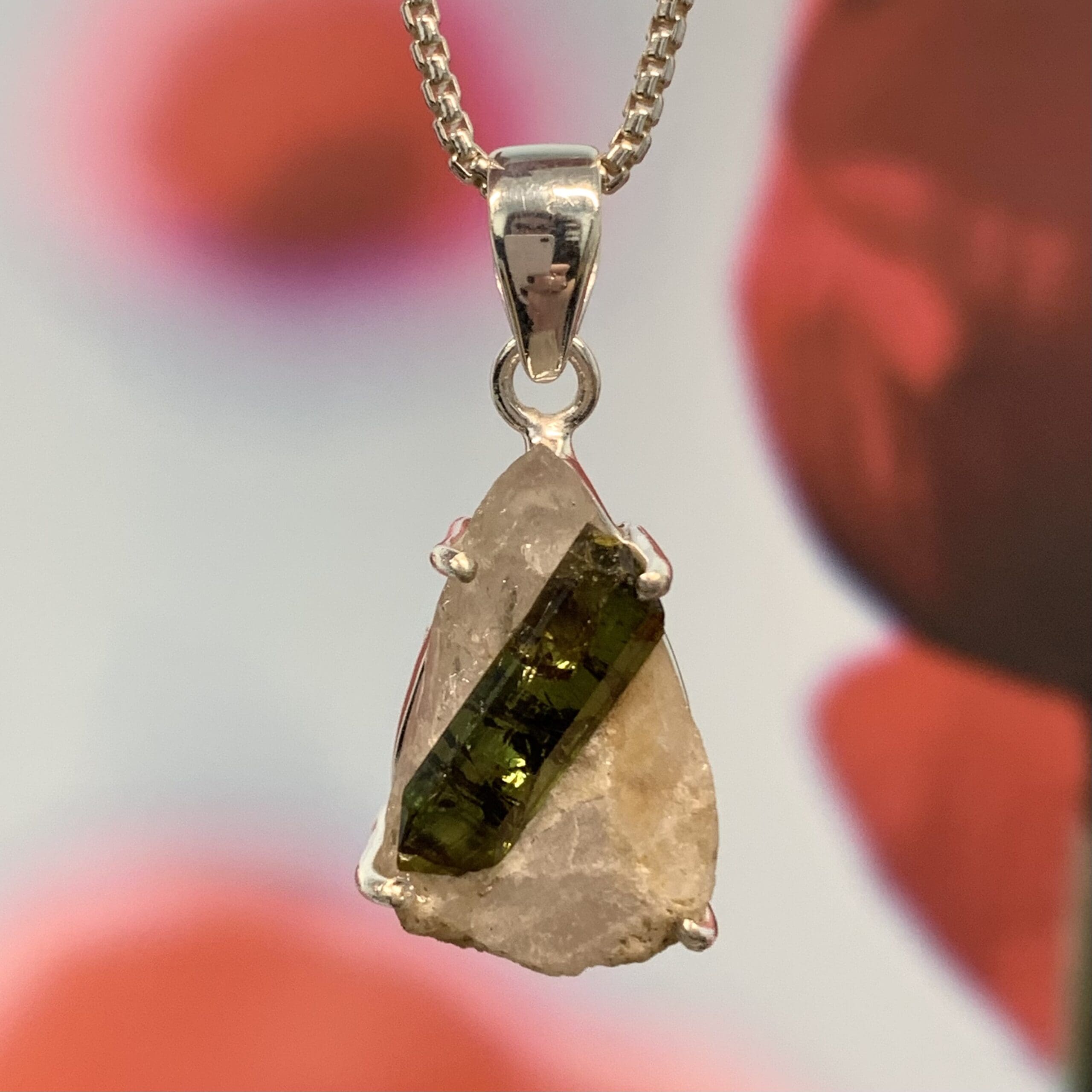 Tourmaline (green) crystal in Quartz pendant for necklace healing crystal - Image 2