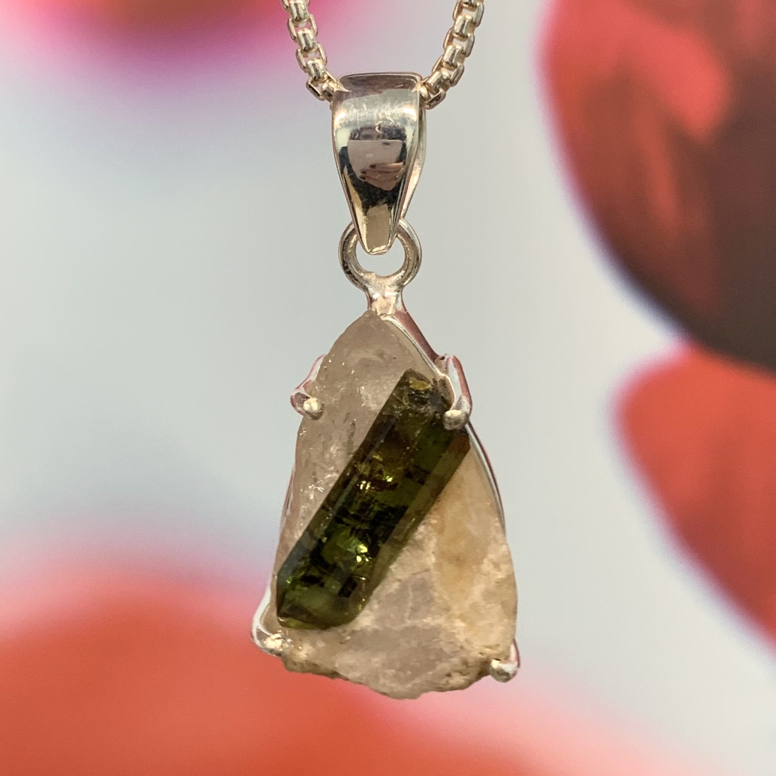 Tourmaline (green) crystal in Quartz pendant for necklace healing crystal - Image 3