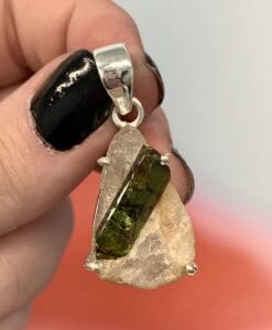 Tourmaline (green) crystal in Quartz pendant for necklace healing crystal