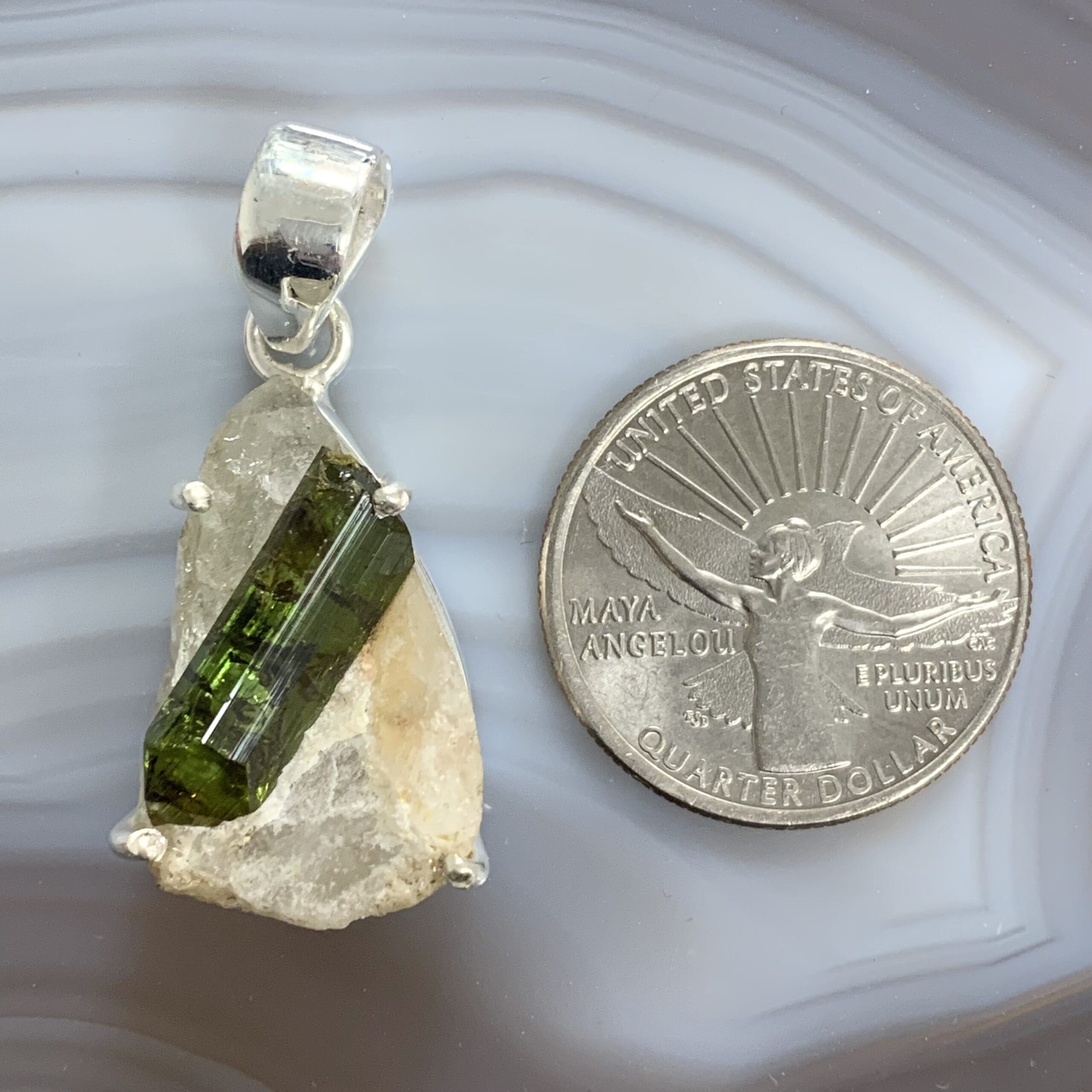 Tourmaline (green) crystal in Quartz pendant for necklace healing crystal - Image 4