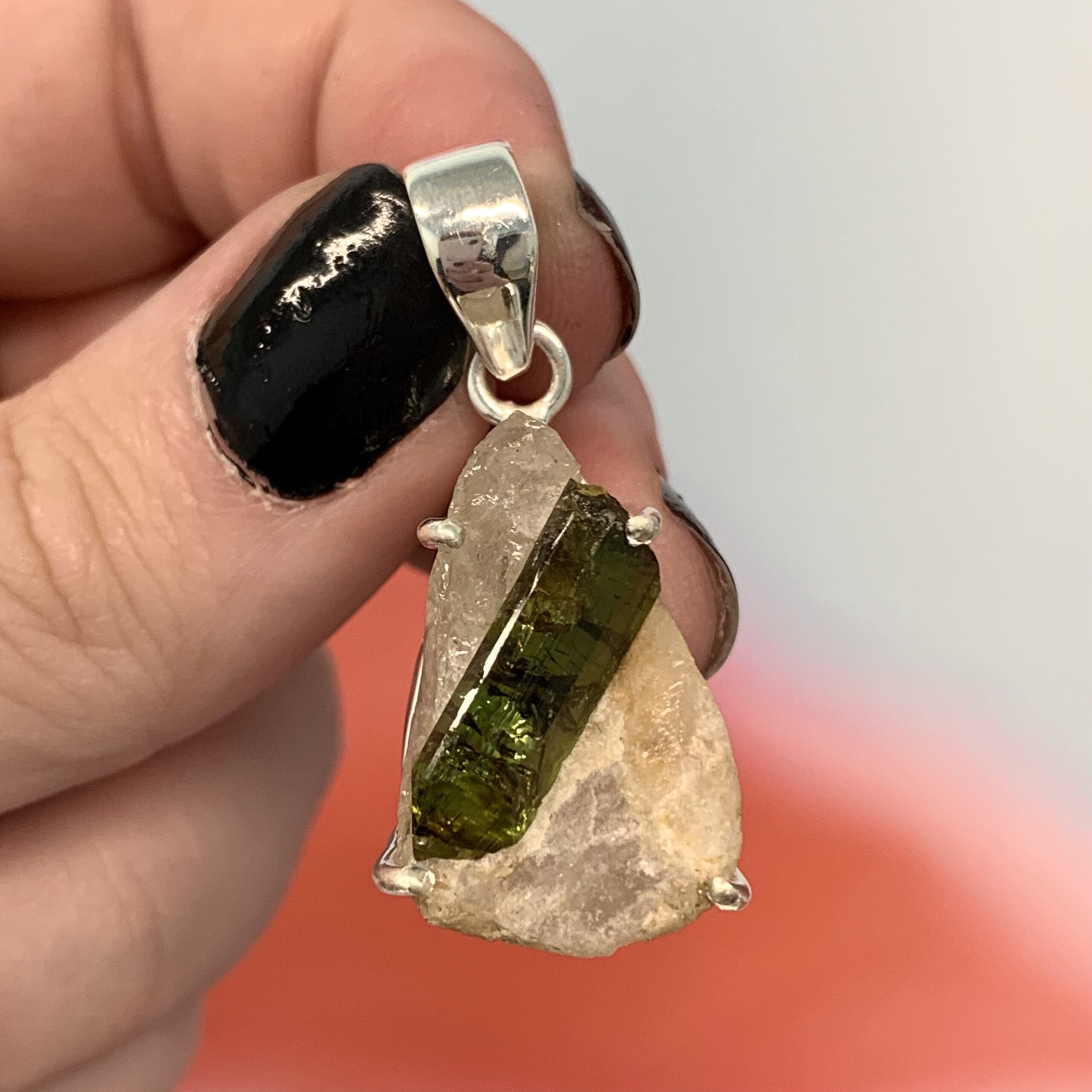 Tourmaline (green) crystal in Quartz pendant for necklace healing crystal