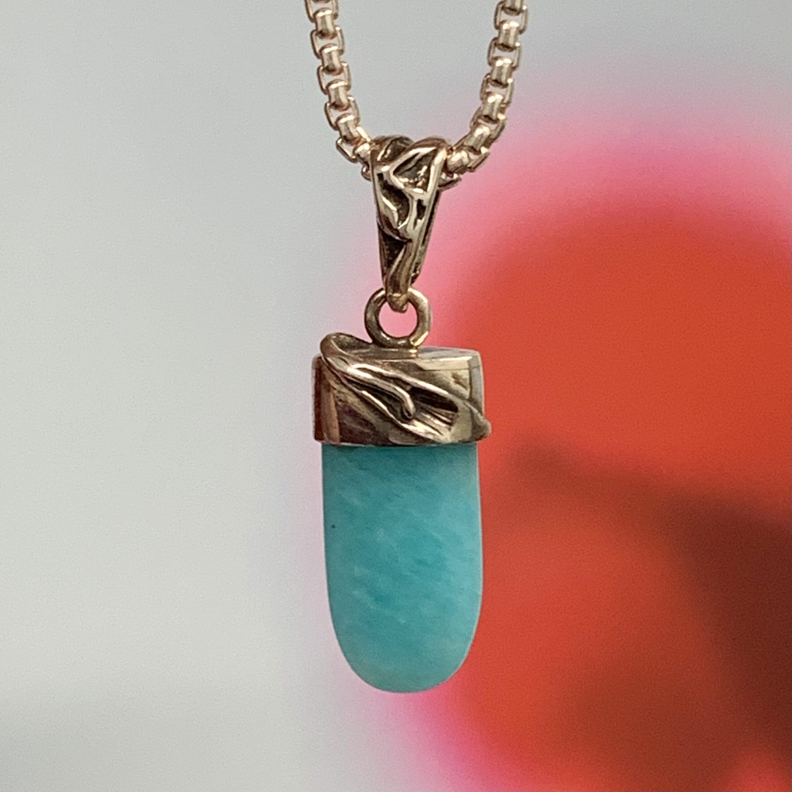 Amazonite 'lily' design set pendant for necklace healing crystal - Image 2
