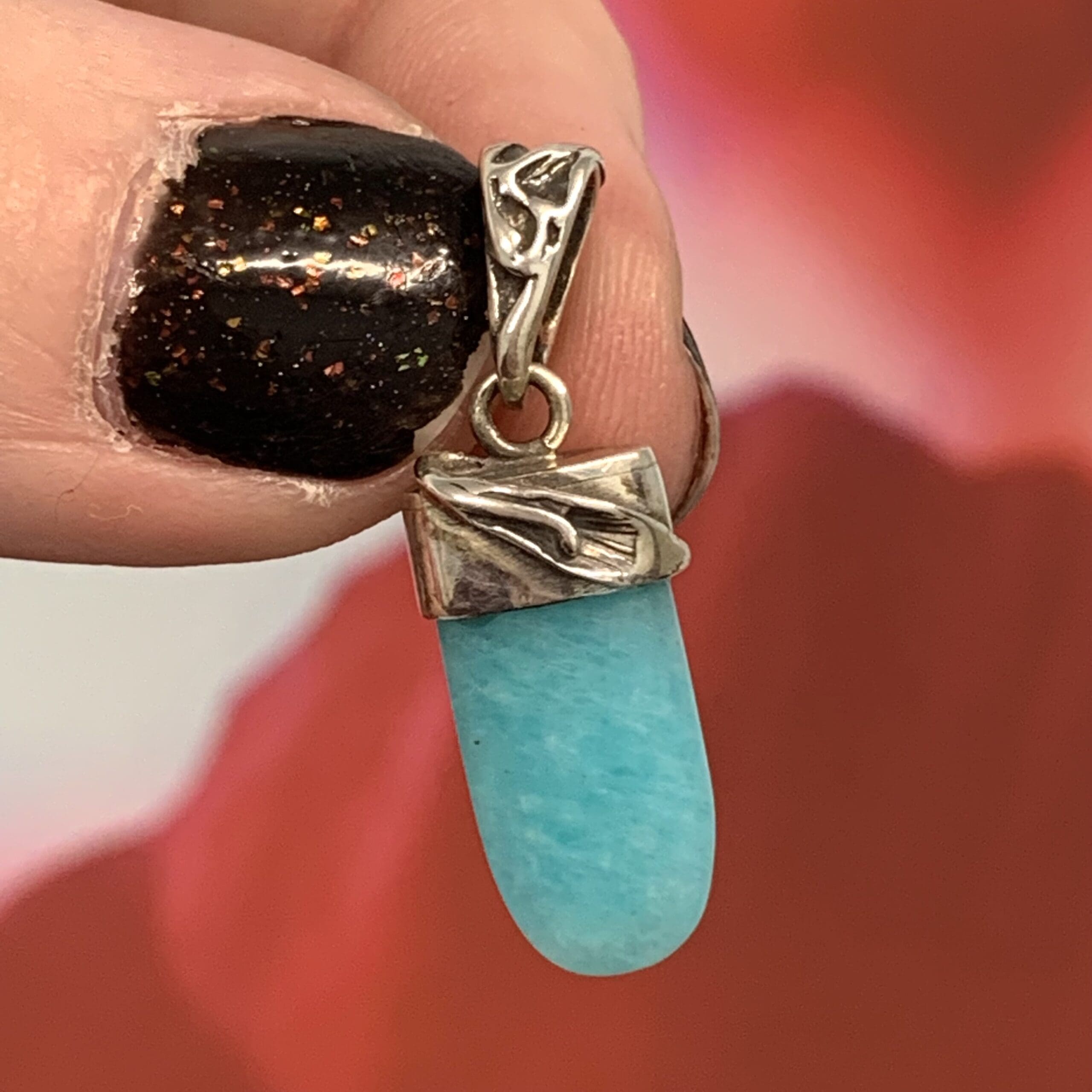Amazonite 'lily' design set pendant for necklace healing crystal