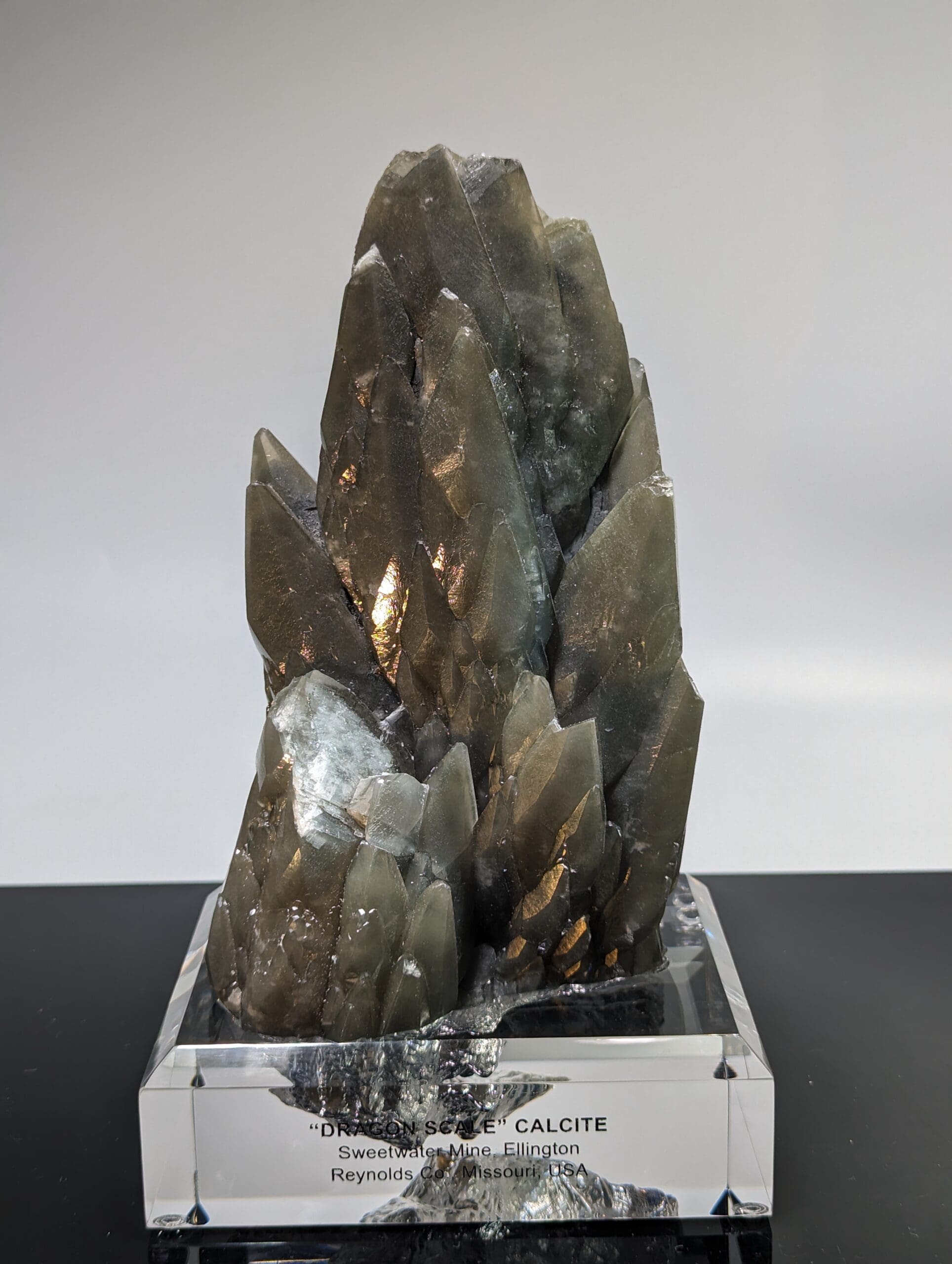 CALCITE (rare variety, find) Dragon Scale cluster on stand, healing crystal