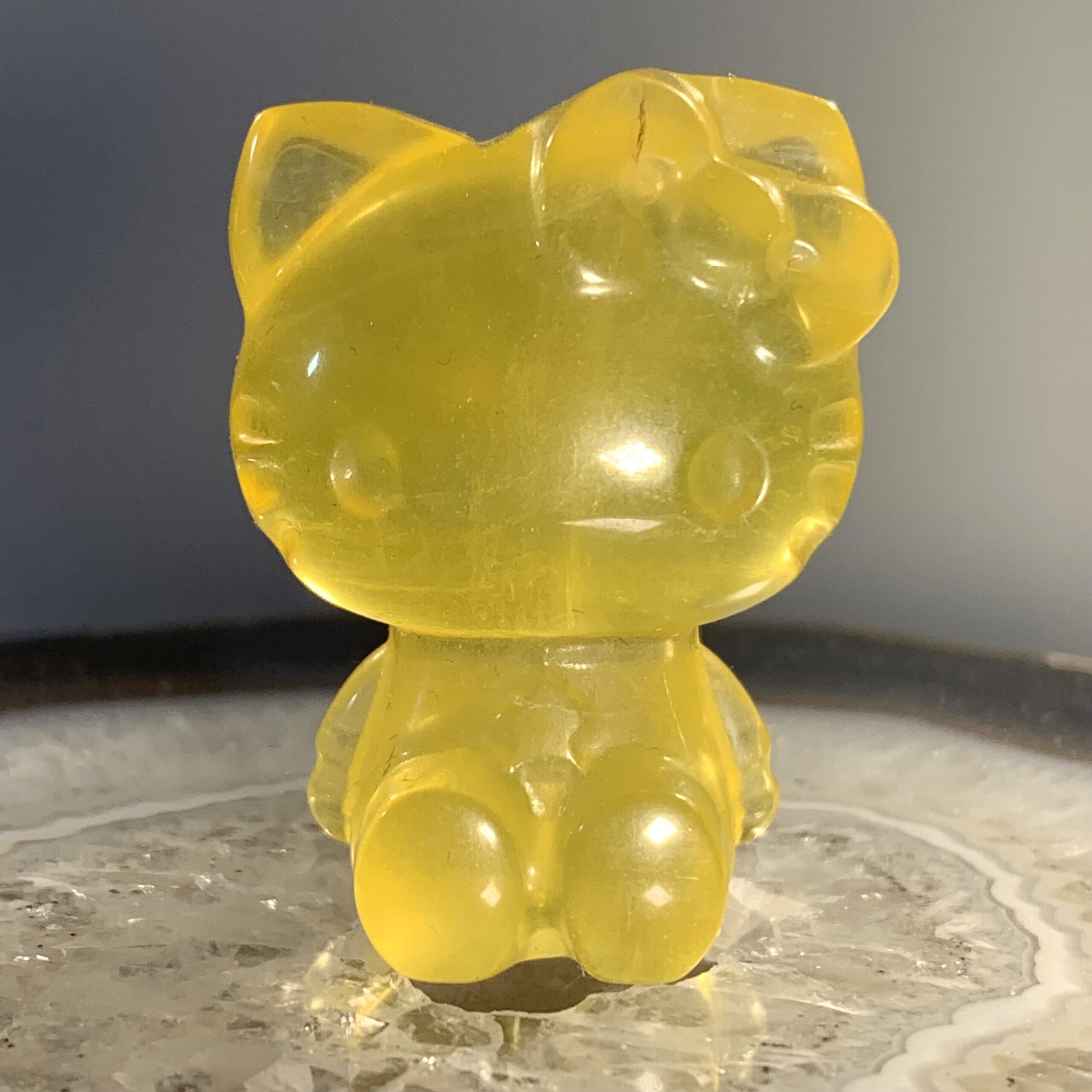 Fluorite (yellow) standing Hello Kitty figurine great color healing crystal