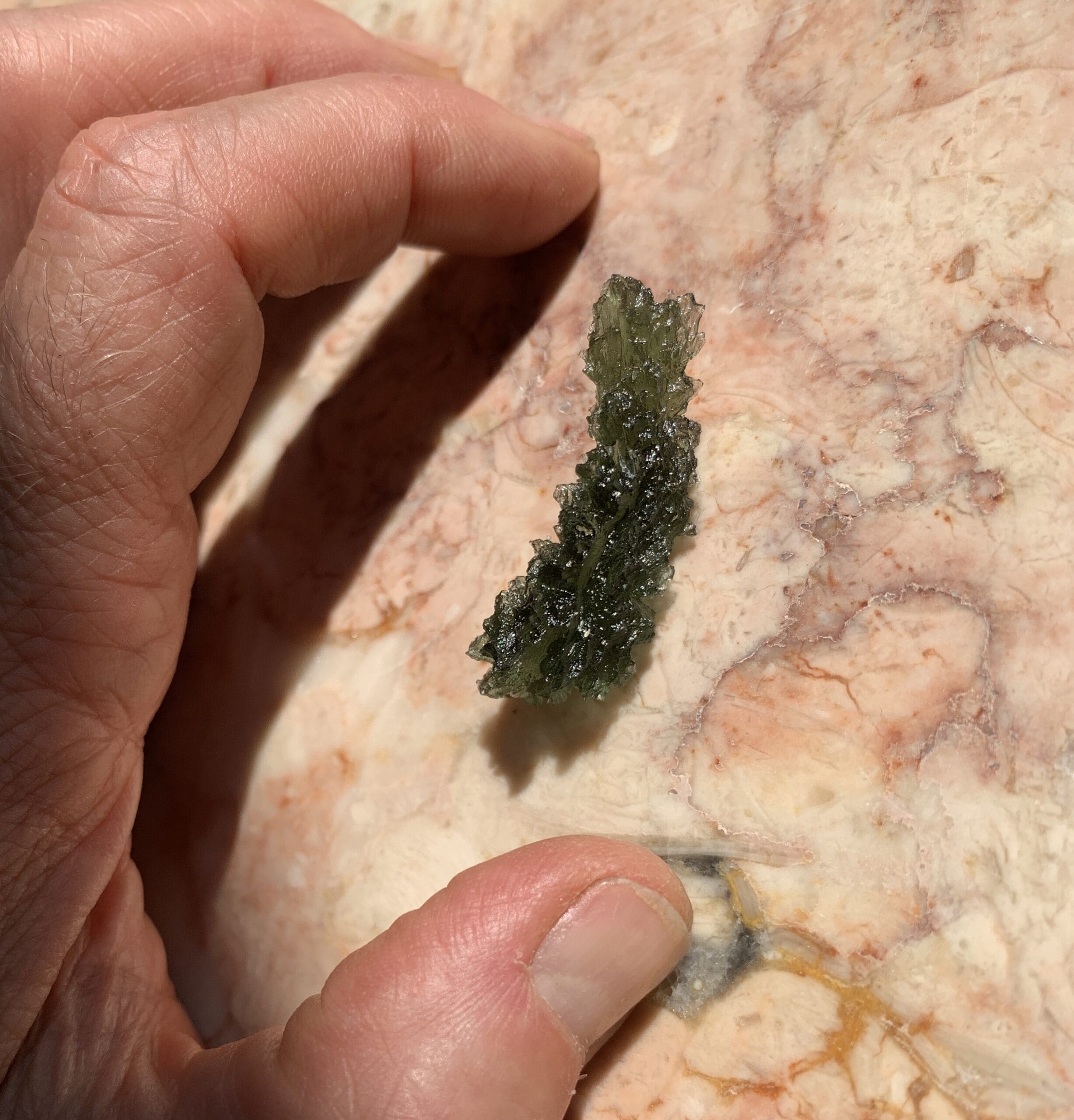 Moldavite (rough) Besednice 'caterpillar' curvy drop (4.3gr) healing crystal