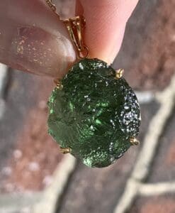 Moldavite pendant (rough)14K GOLD super color for necklace healing crystal